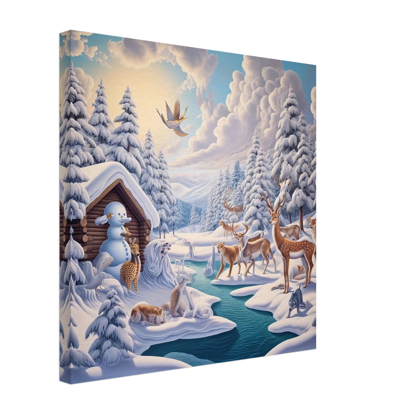 Wall art - Deer, snowman, river