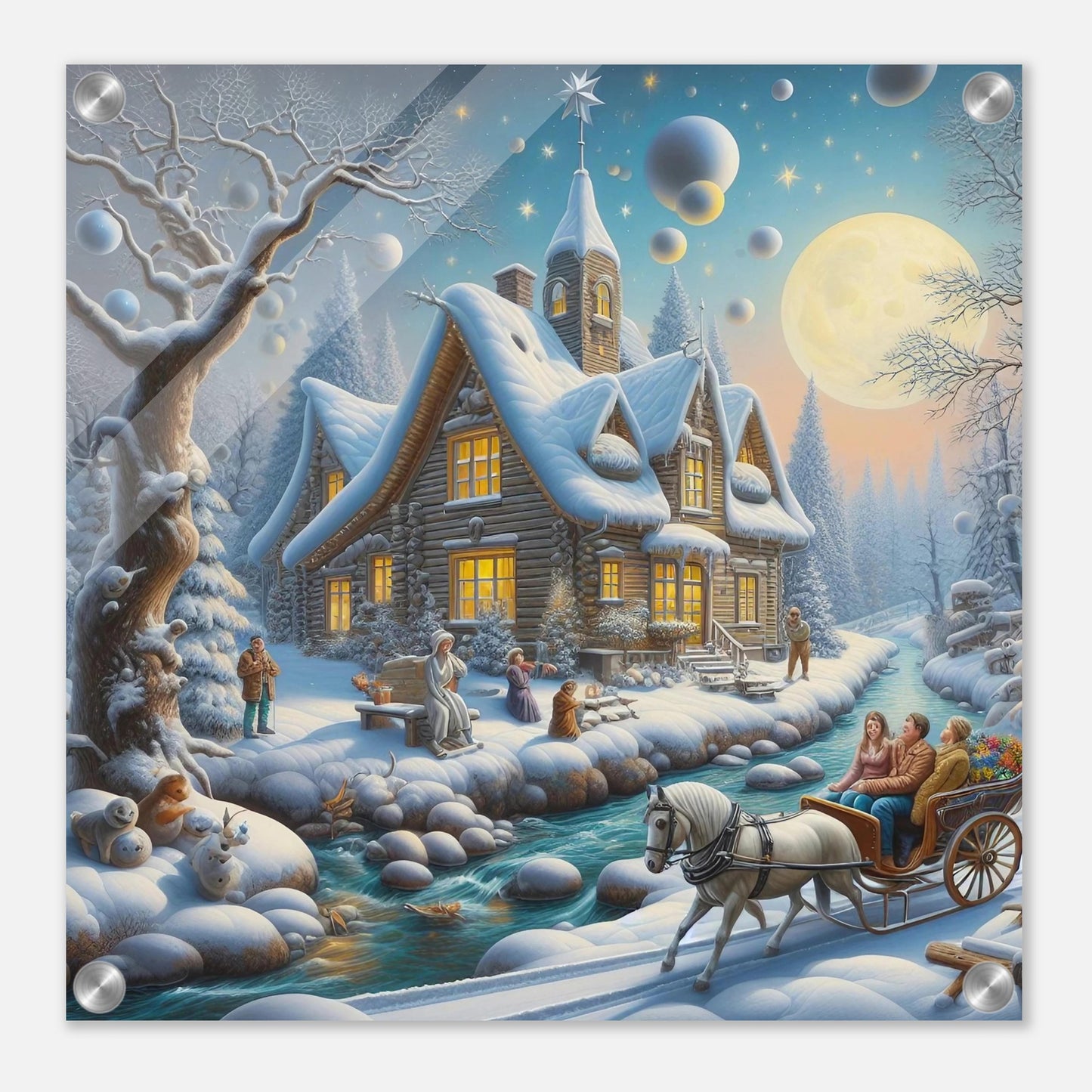 Wall art - House with a horse in winter at night