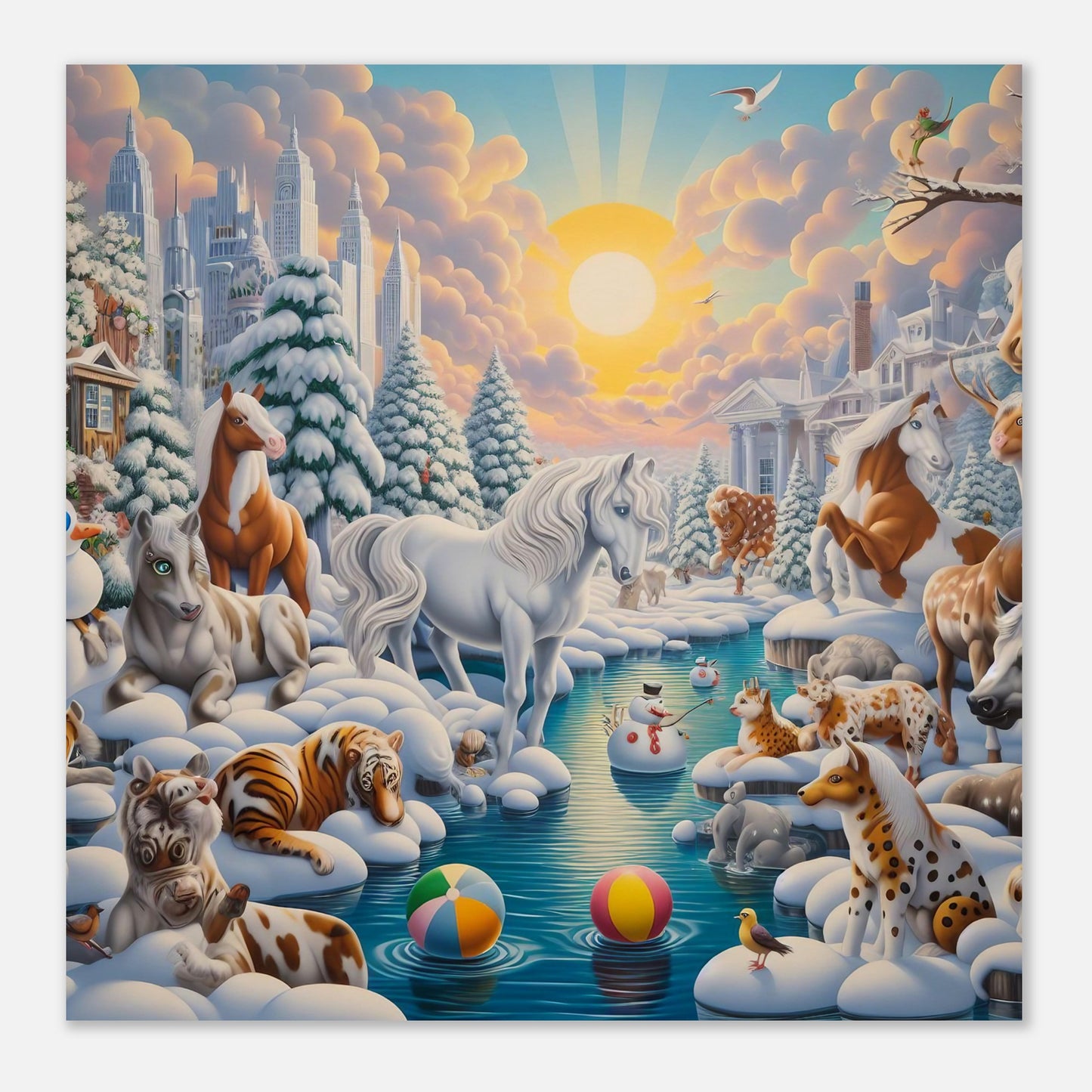 Wall Art - Winter 66 - Horses by the river