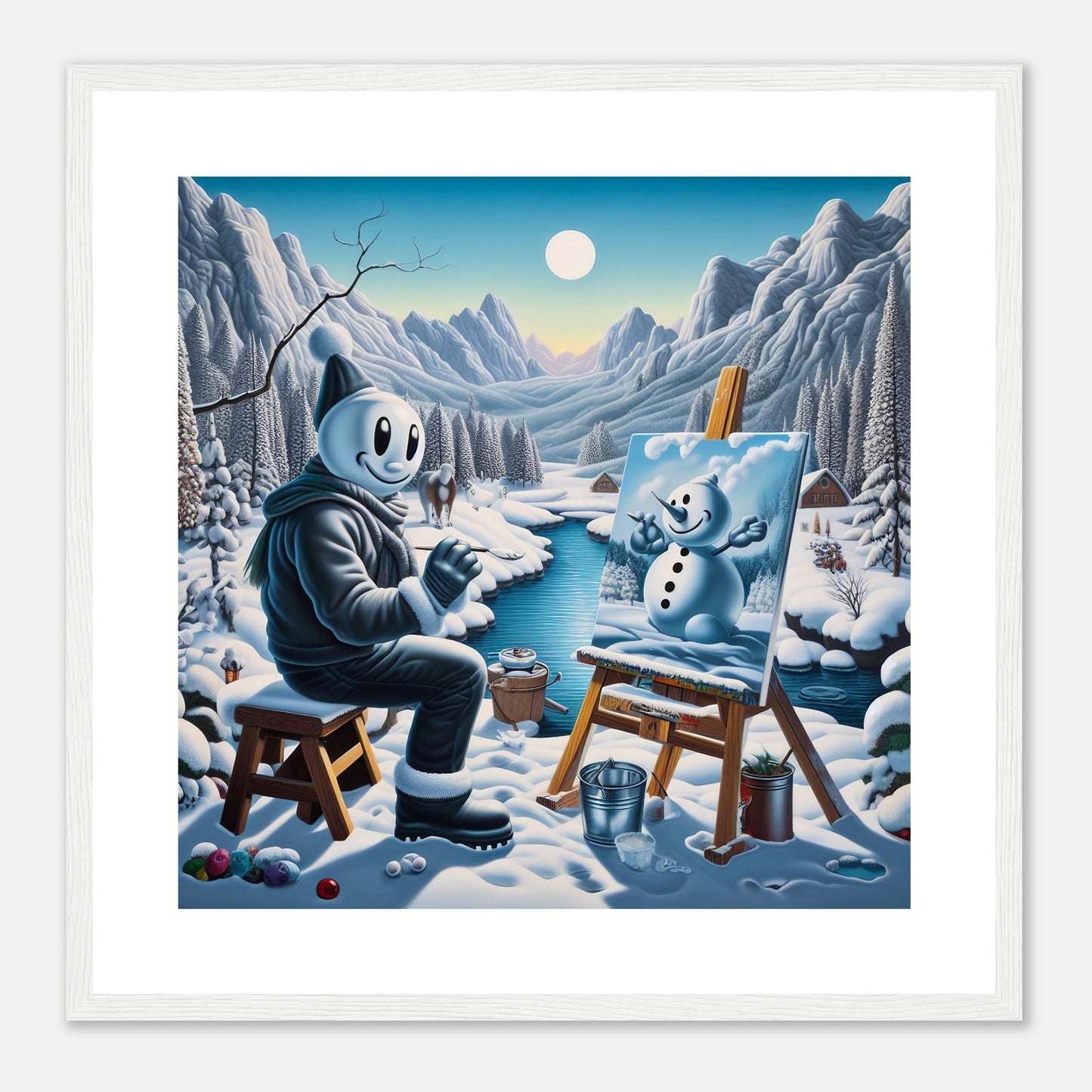 Wall Art - Winter 79 - Snowman by the river