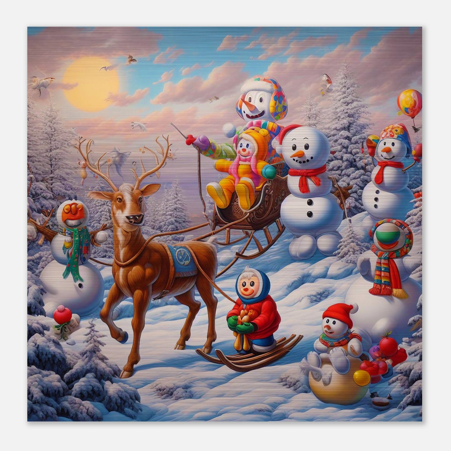 Wall Art - Winter 77 - Snowmen and a reindeer