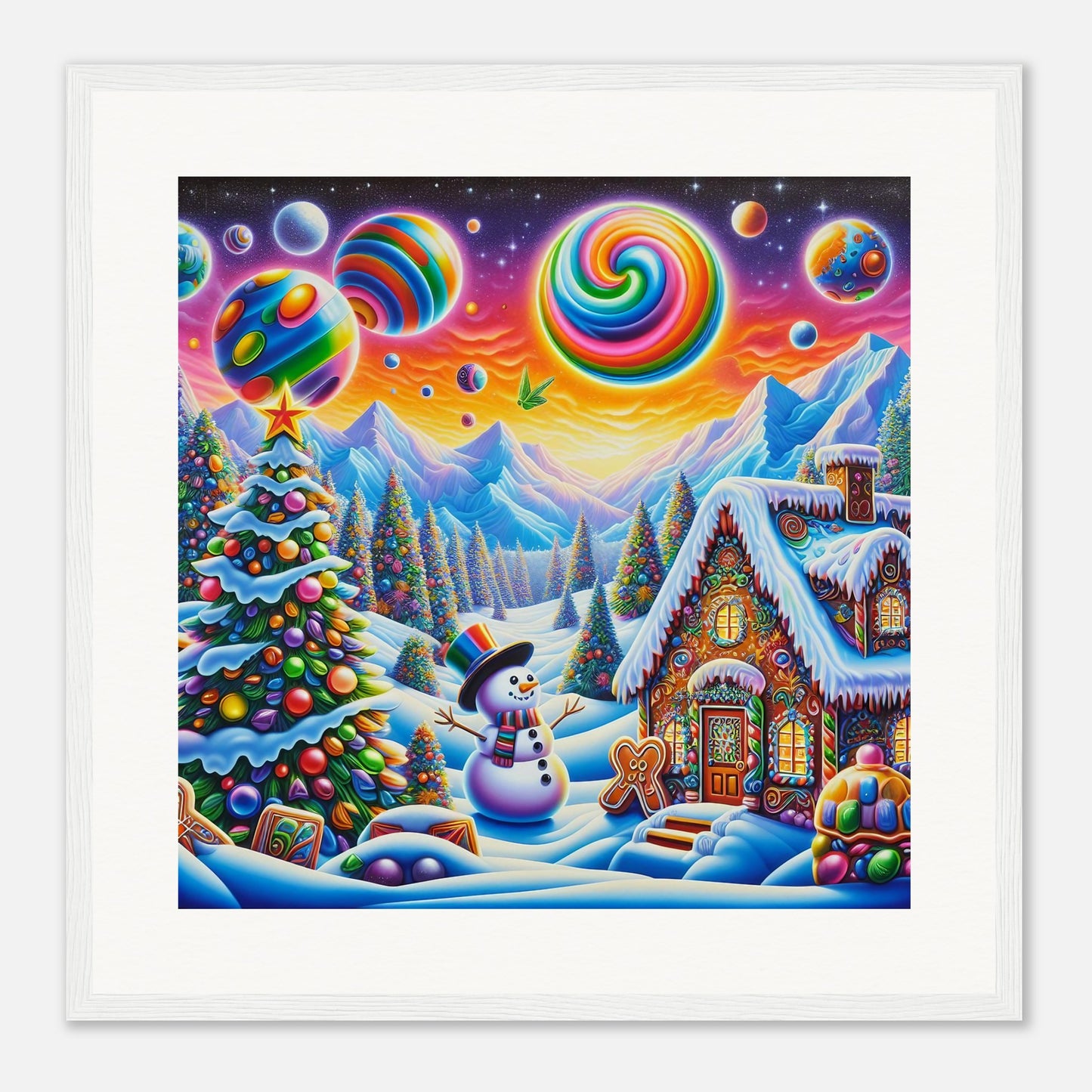 Wall Art - Winter 29 - Snowman and neon planets