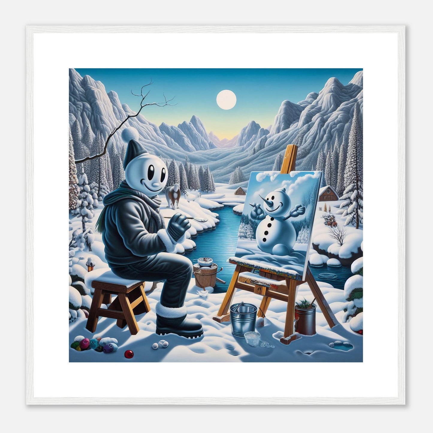 Wall Art - Winter 79 - Snowman by the river