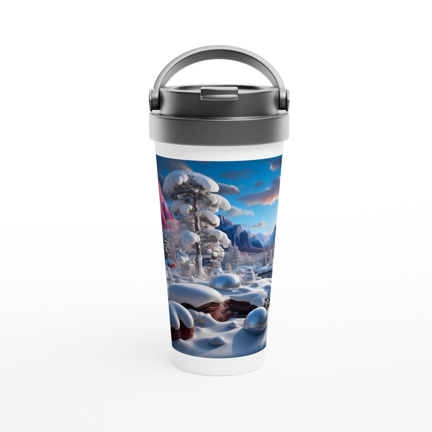 White 15oz Stainless Steel Travel Mug - Winter 156