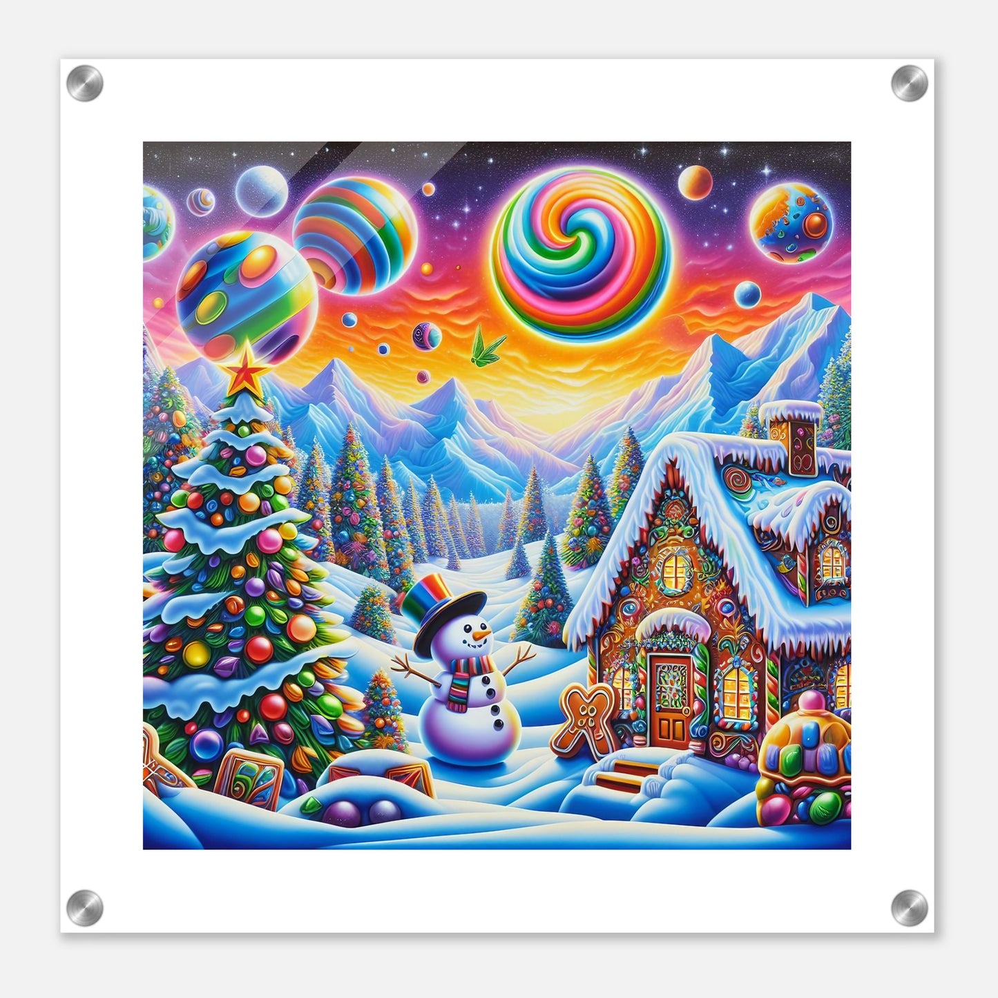 Wall Art - Winter 29 - Snowman and neon planets