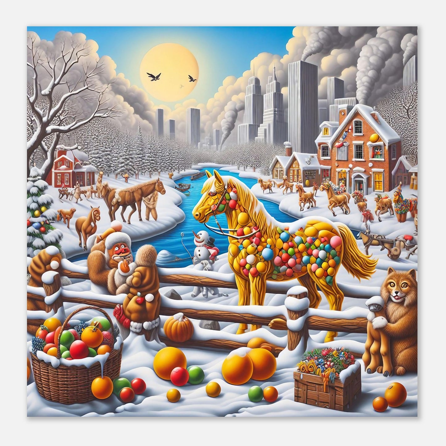 Wall Art - Winter 10 - Horse, Fruits, Houses and River