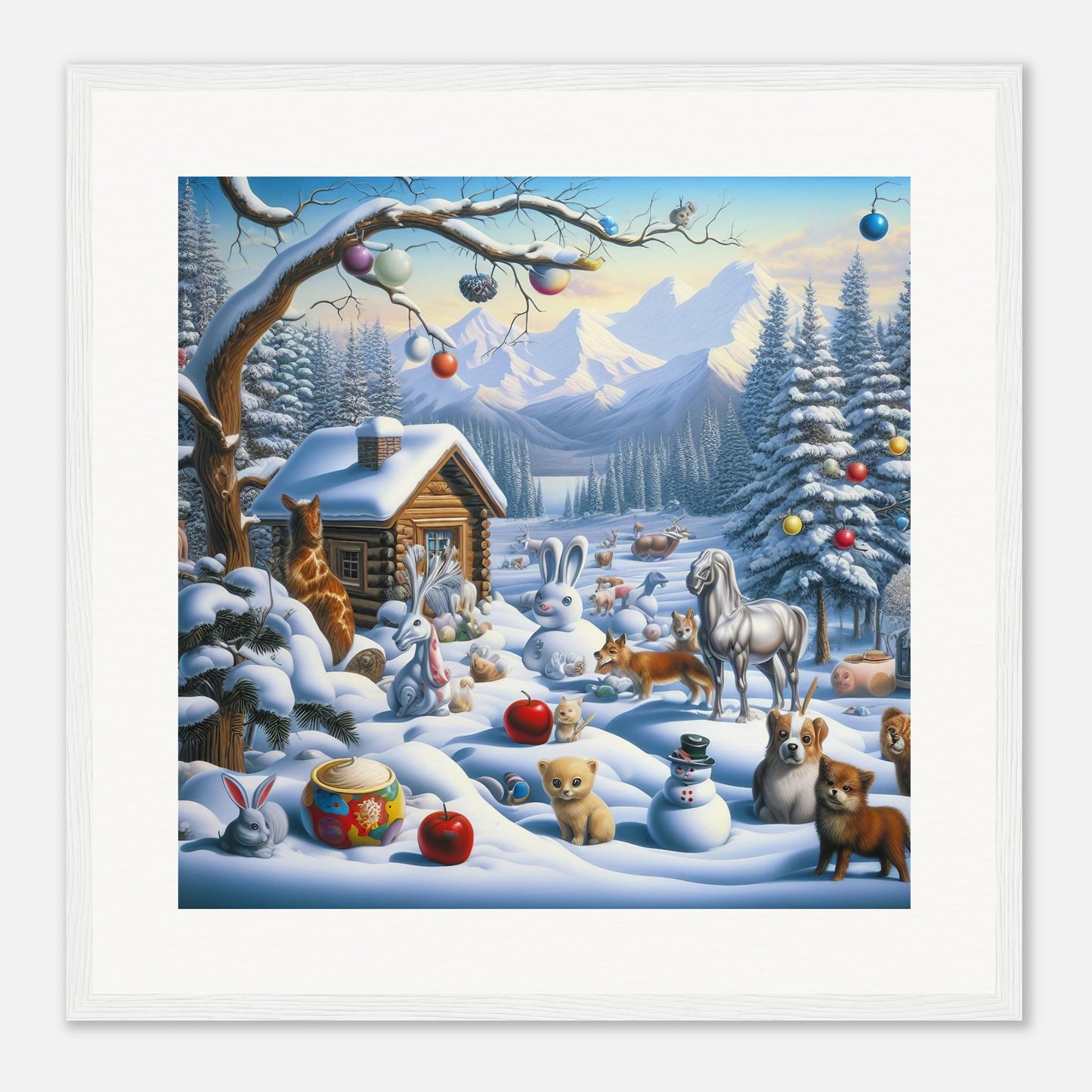 Wall Art - Winter 48 - Rabbit and a fox