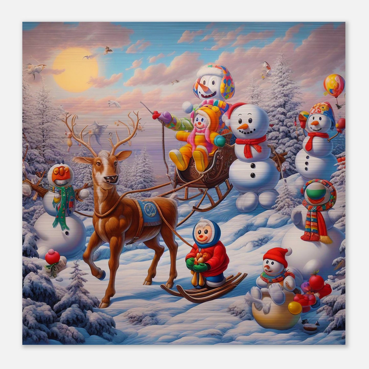Wall Art - Winter 77 - Snowmen and a reindeer