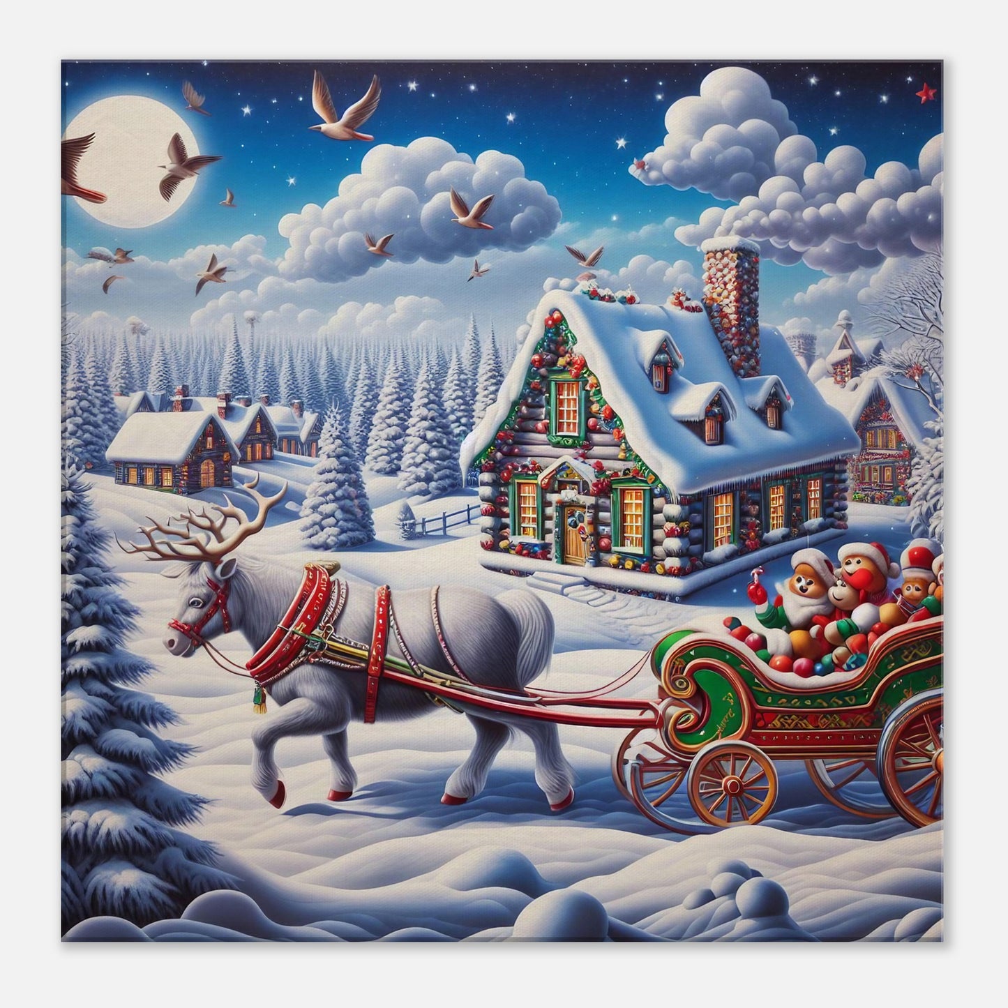 Wall Art - Winter 20 - White reindeer and a snow carriage