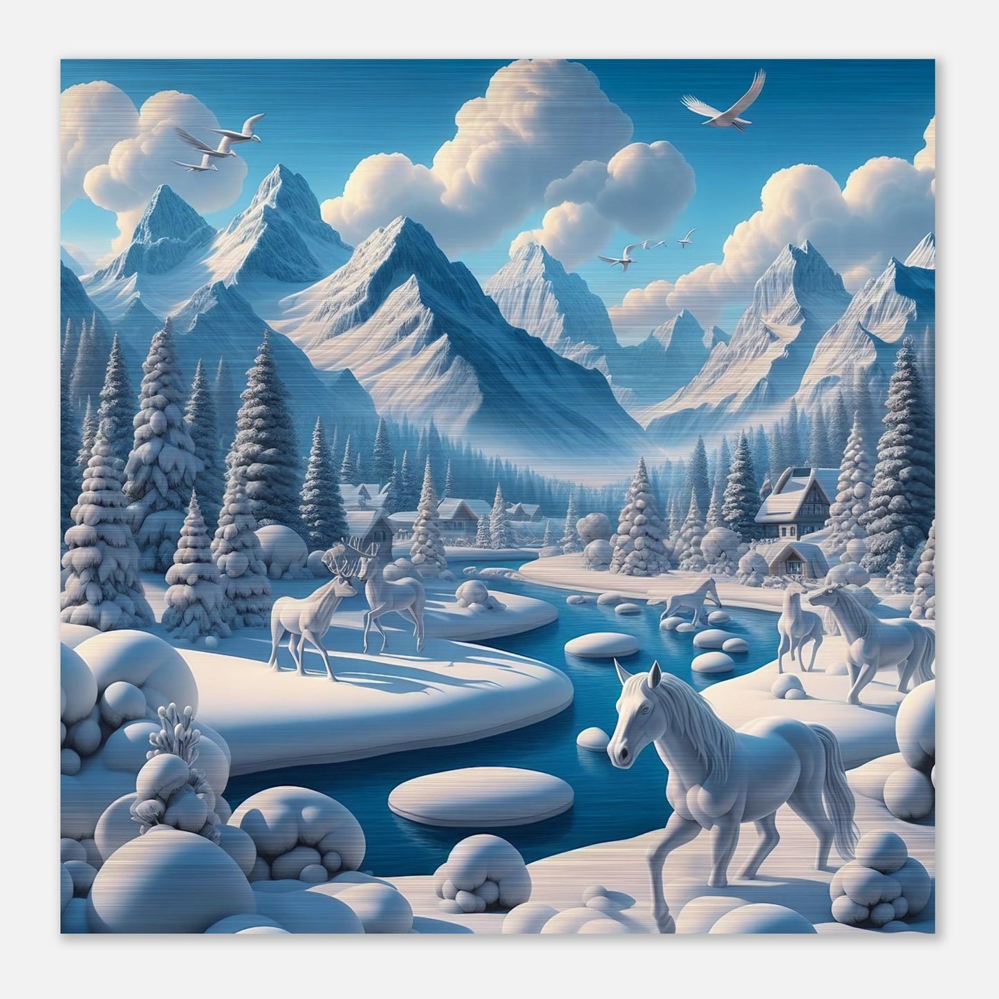 Wall Art - Winter 1 - Horses, deer and mountains