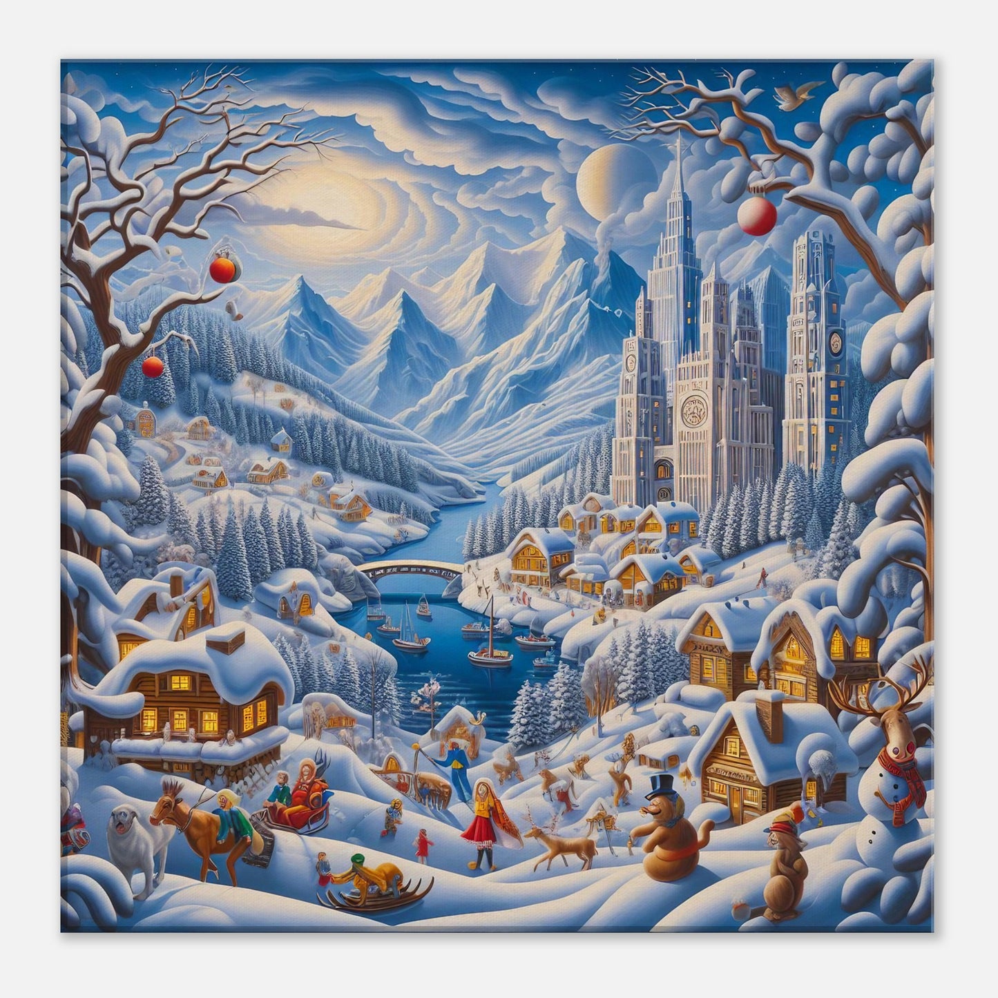 Wall Art - Winter 2 - Mountains, river, building