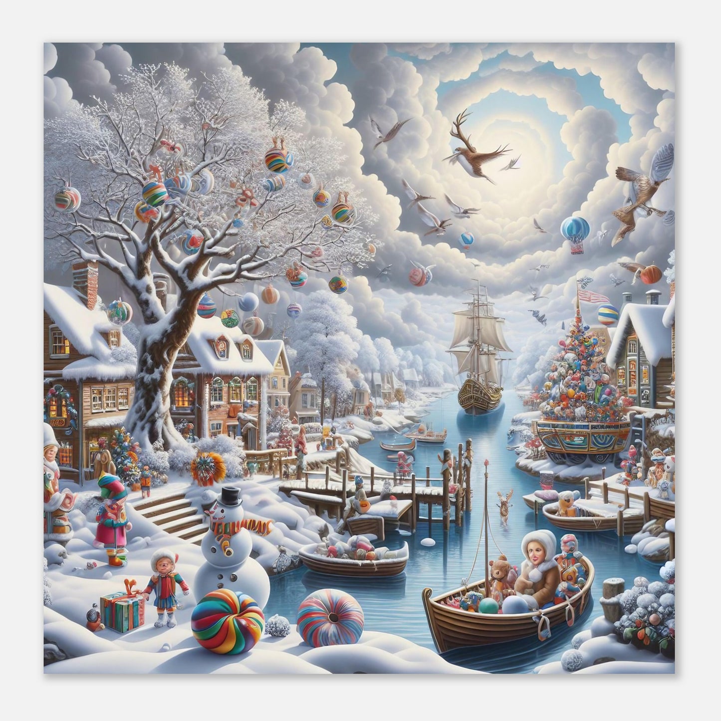 Wall Art - Winter 45 - Snowman and a sailing ship