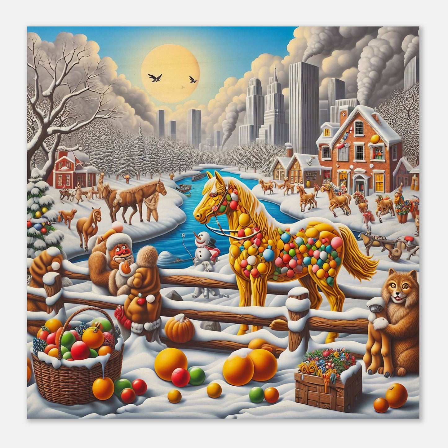 Wall Art - Winter 10 - Horse, Fruits, Houses and River