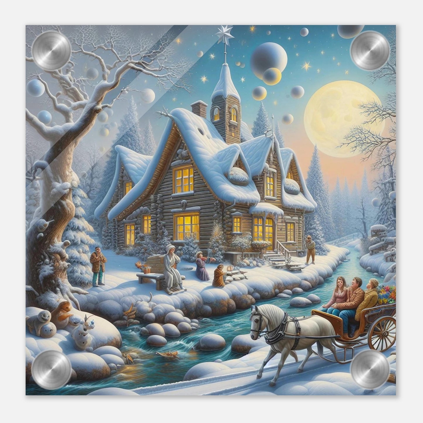 Wall art - House with a horse in winter at night