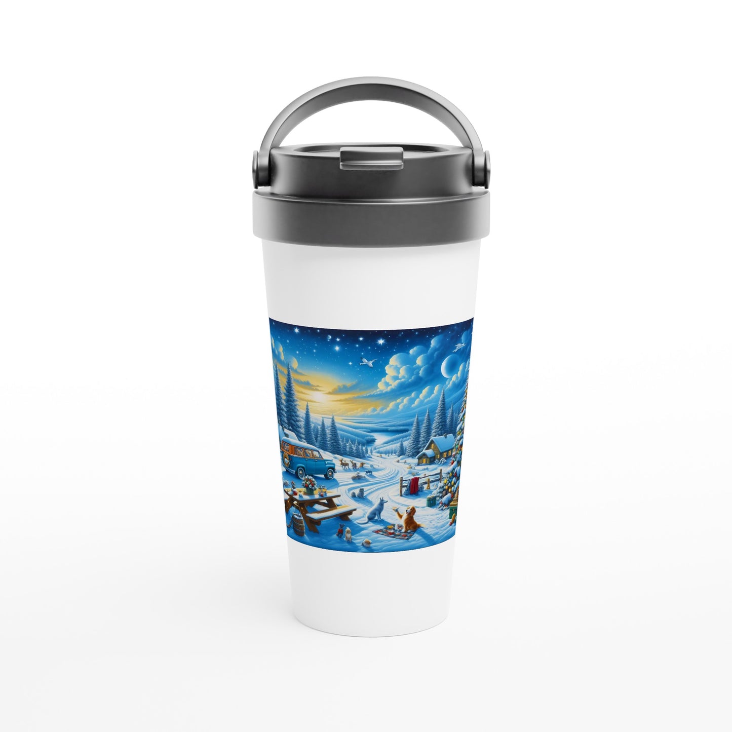 White 15oz Stainless Steel Travel Mug - Winter 110