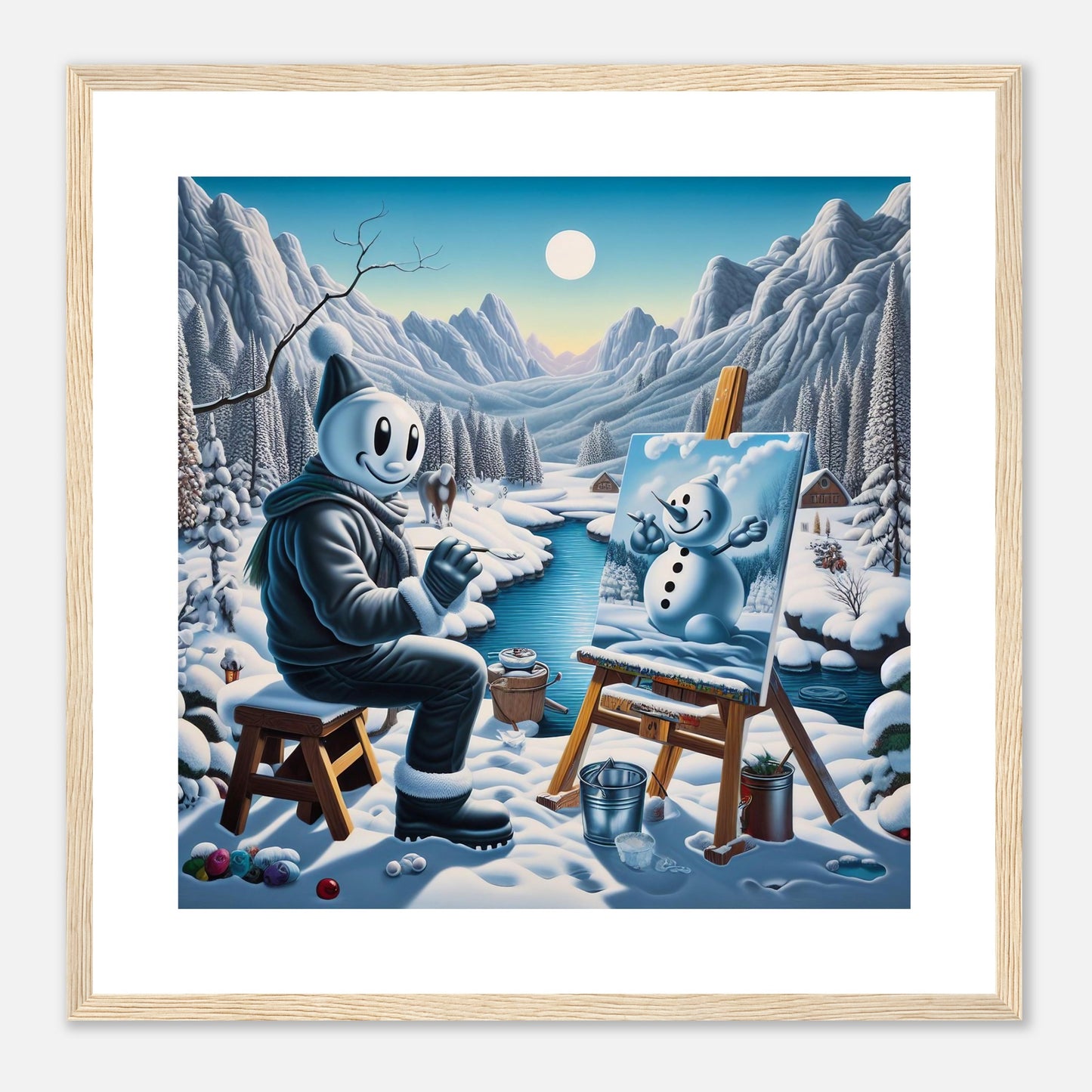 Wall Art - Winter 79 - Snowman by the river