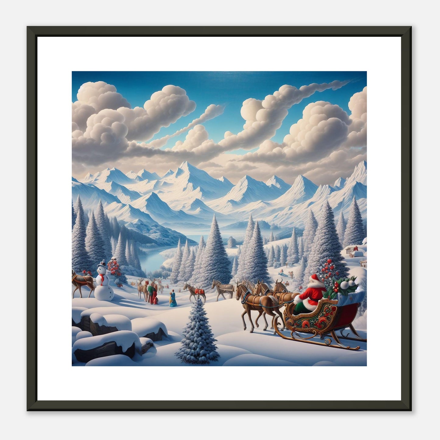 Wall Art - Winter 38 - Horses, Santa Claus and snowman