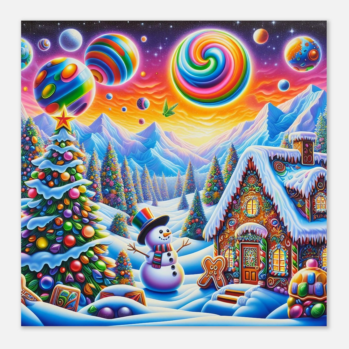 Wall Art - Winter 29 - Snowman and neon planets