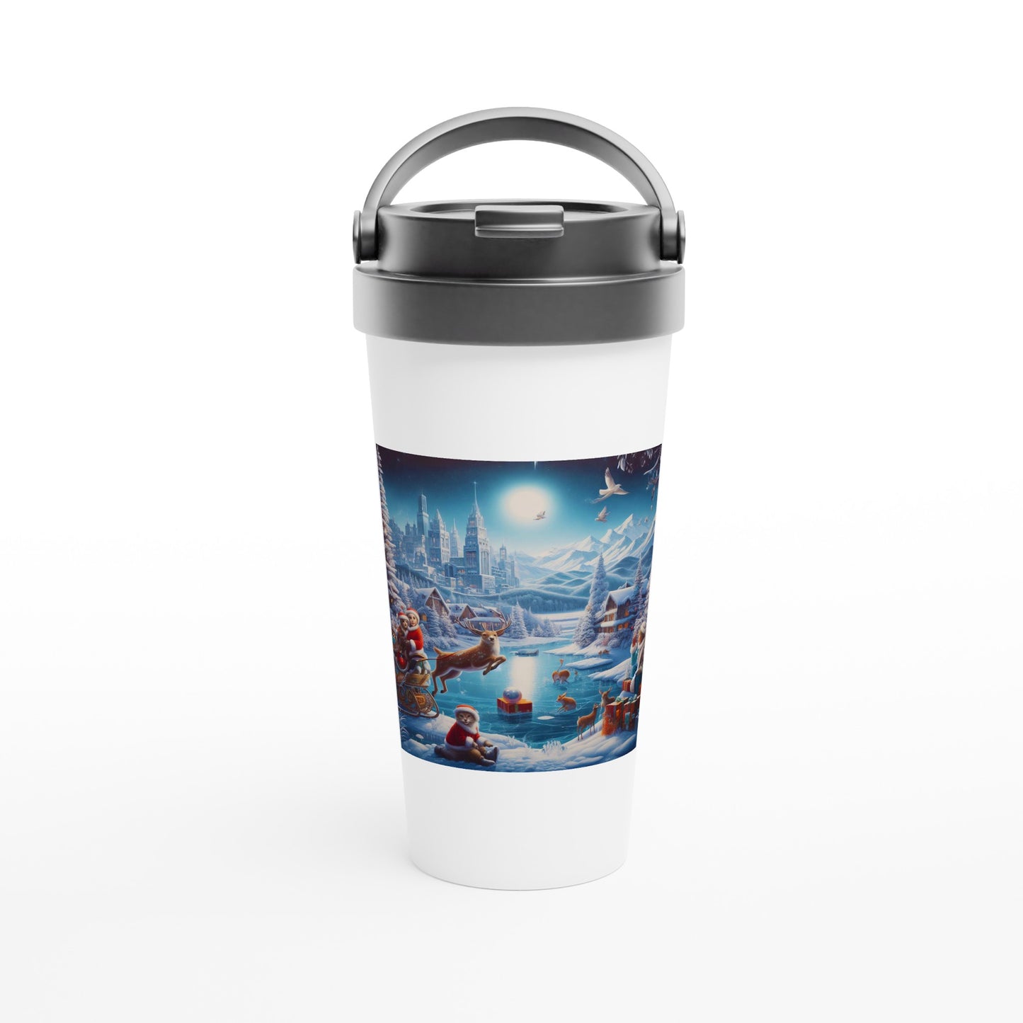 White 15oz Stainless Steel Travel Mug - Winter 68