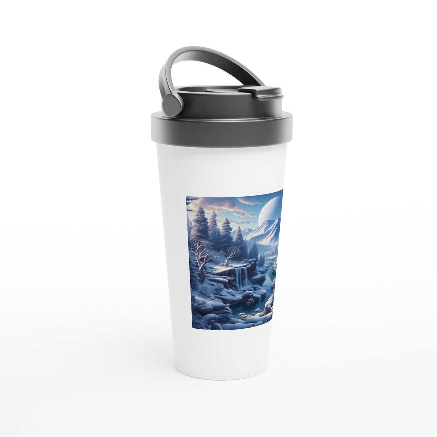 White 15oz Stainless Steel Travel Mug - Winter 174