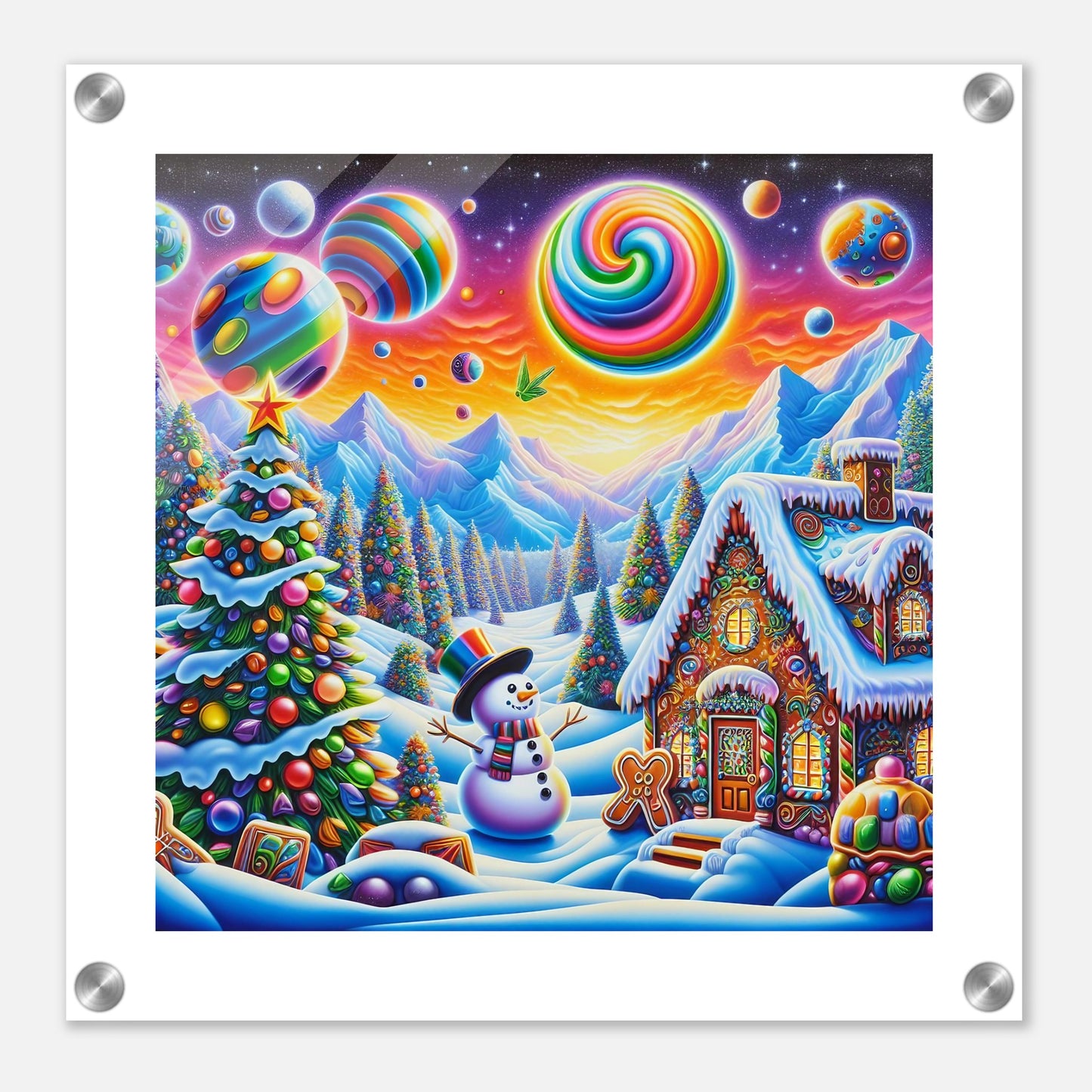 Wall Art - Winter 29 - Snowman and neon planets