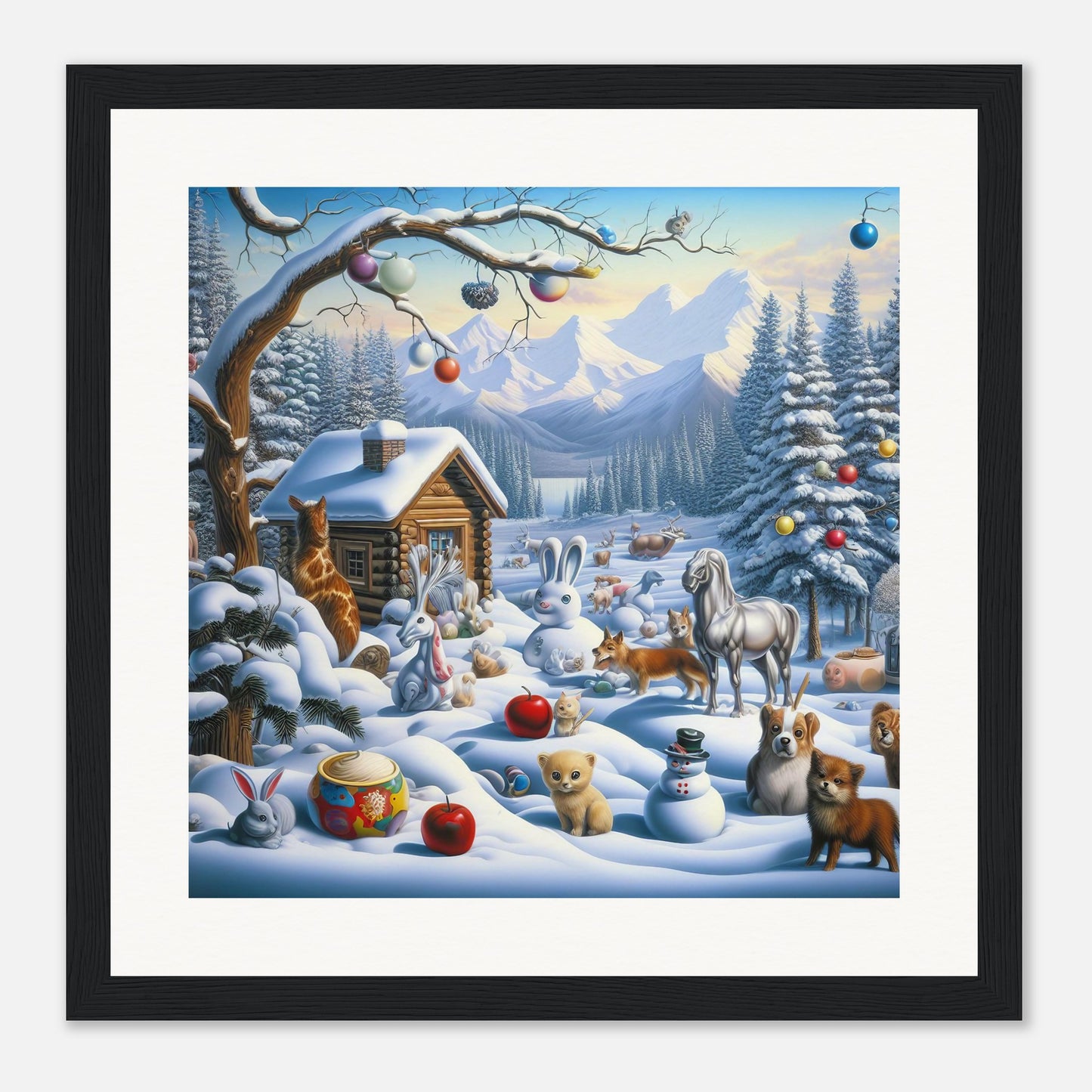 Wall Art - Winter 48 - Rabbit and a fox