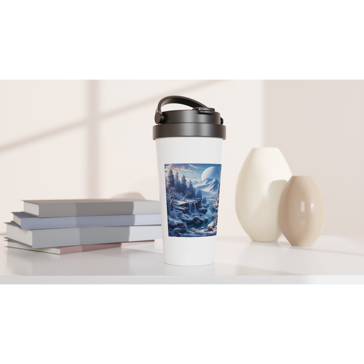 White 15oz Stainless Steel Travel Mug - Winter 174