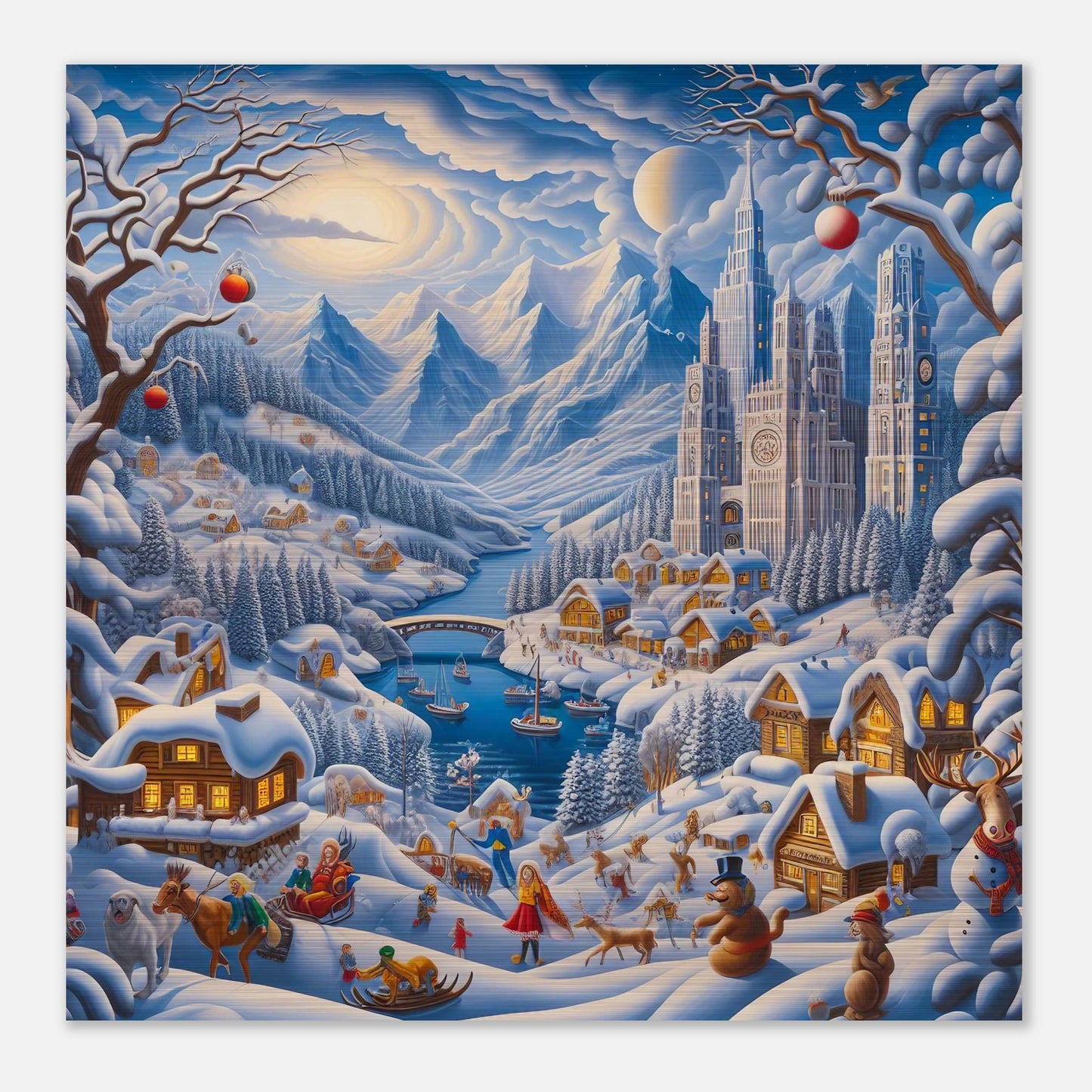 Wall Art - Winter 2 - Mountains, river, building