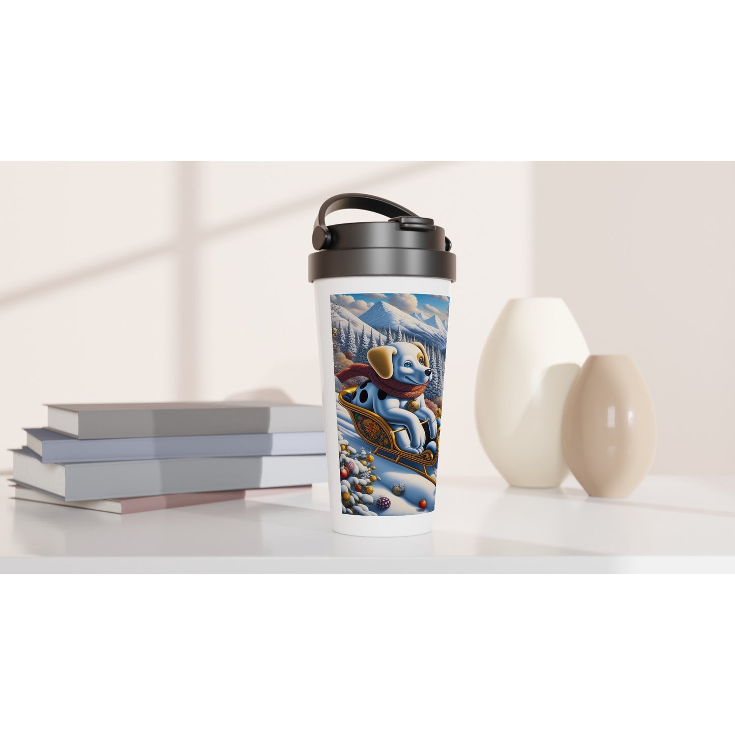 White 15oz Stainless Steel Travel Mug - Winter 142