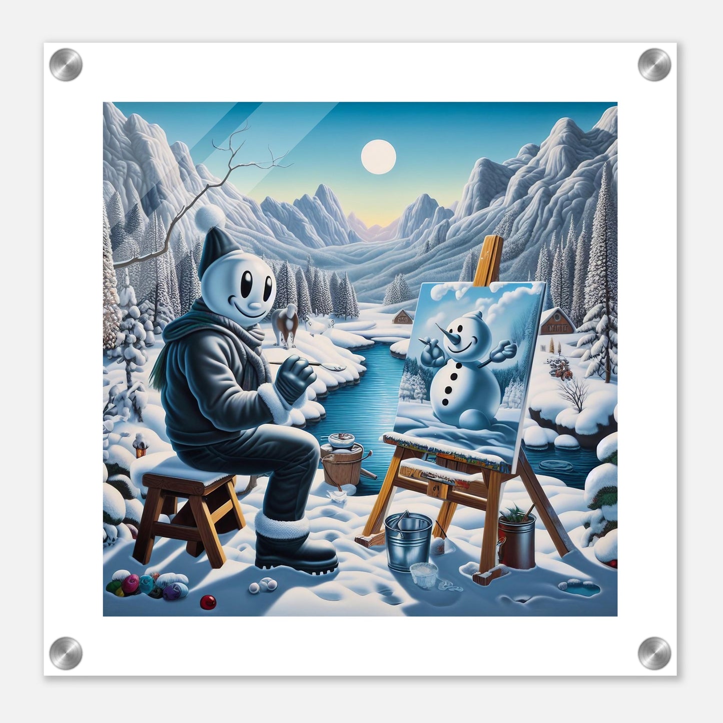 Wall Art - Winter 79 - Snowman by the river