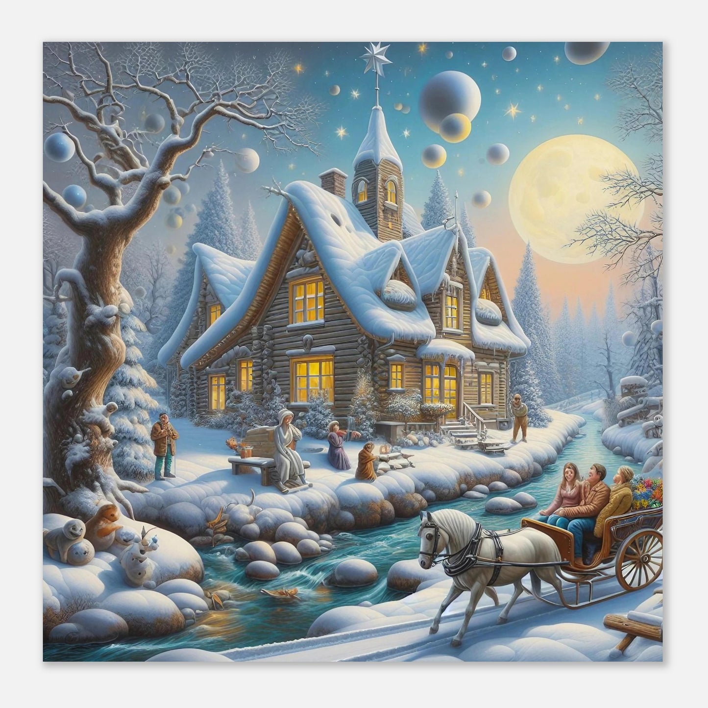 Wall art - House with a horse in winter at night