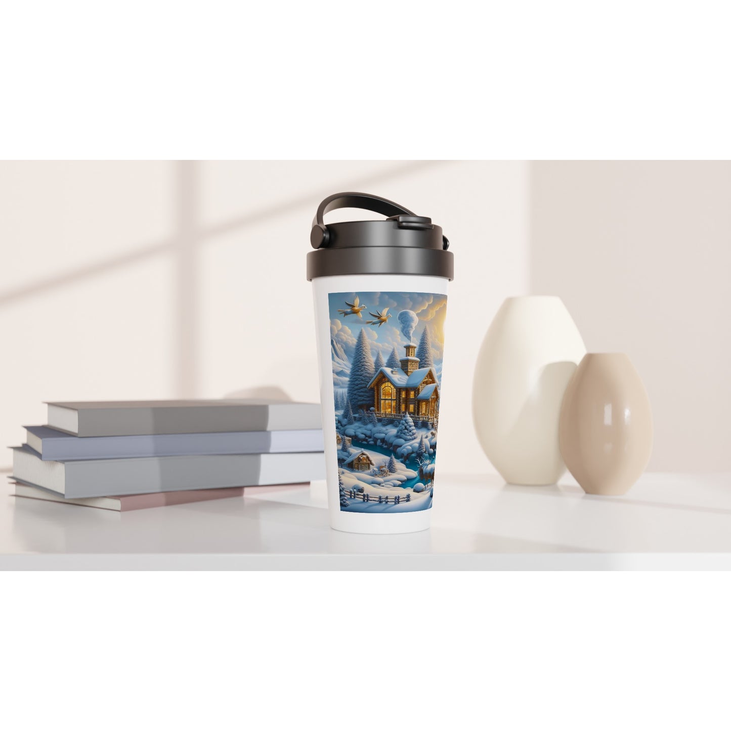 White 15oz Stainless Steel Travel Mug - Winter 176