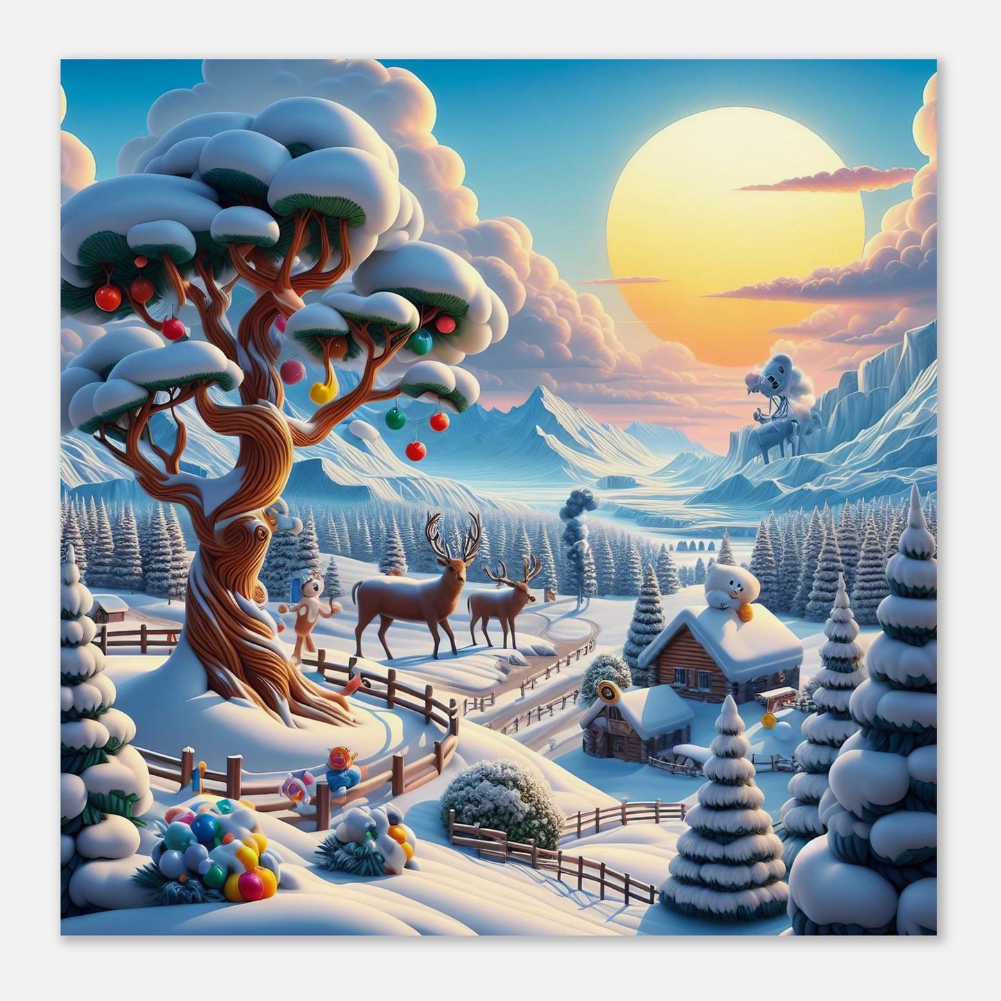 Wall Art - Winter 32 - Deer and tree