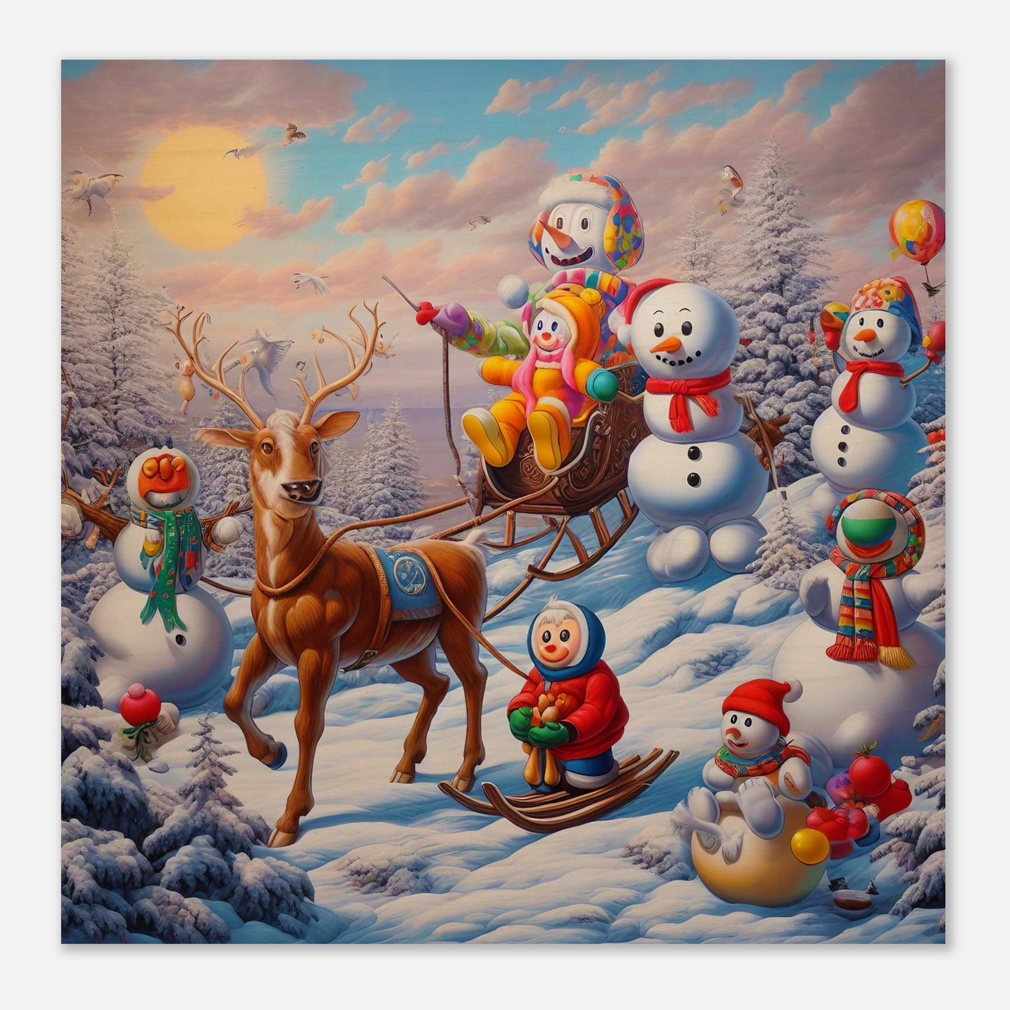 Wall Art - Winter 77 - Snowmen and a reindeer
