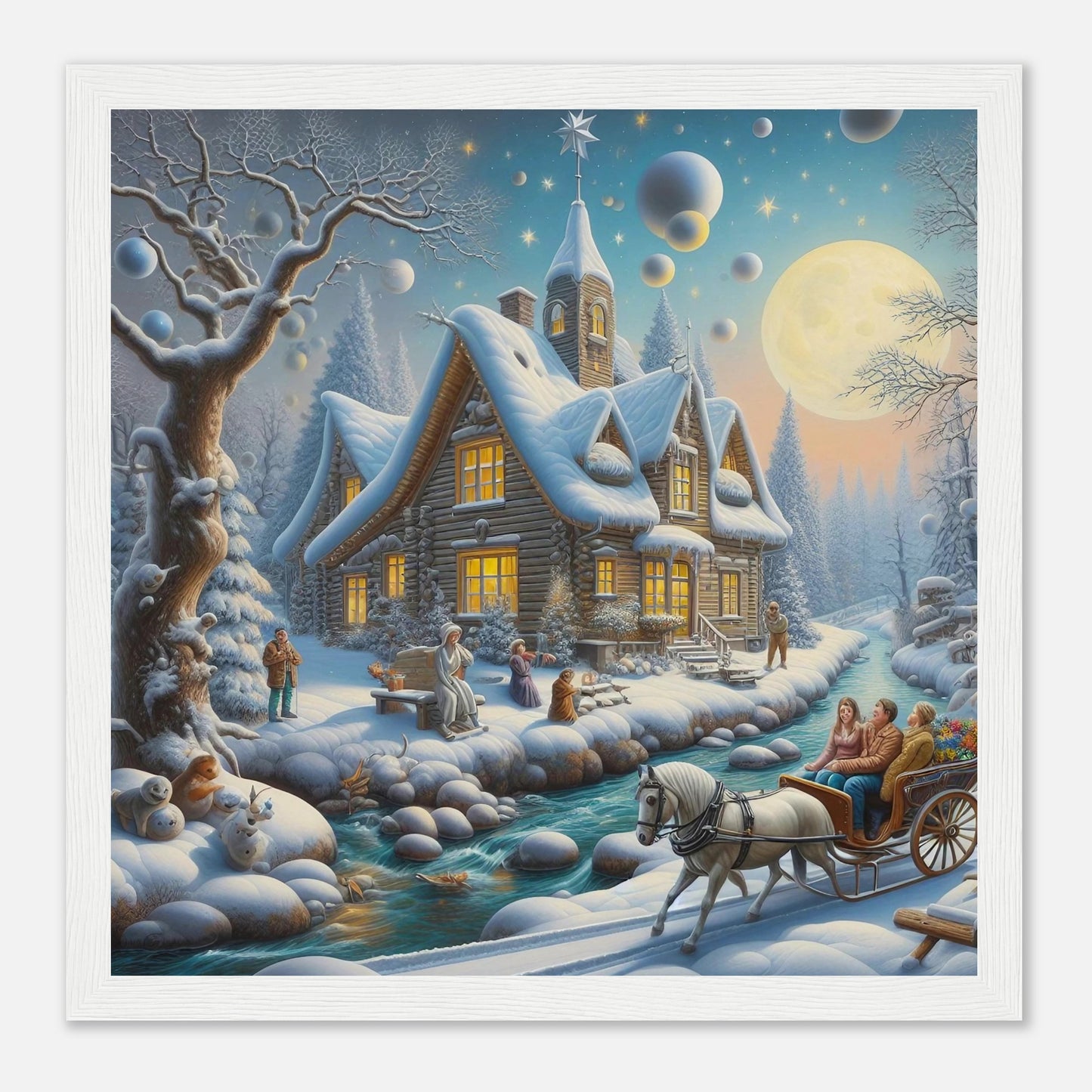 Wall art - House with a horse in winter at night