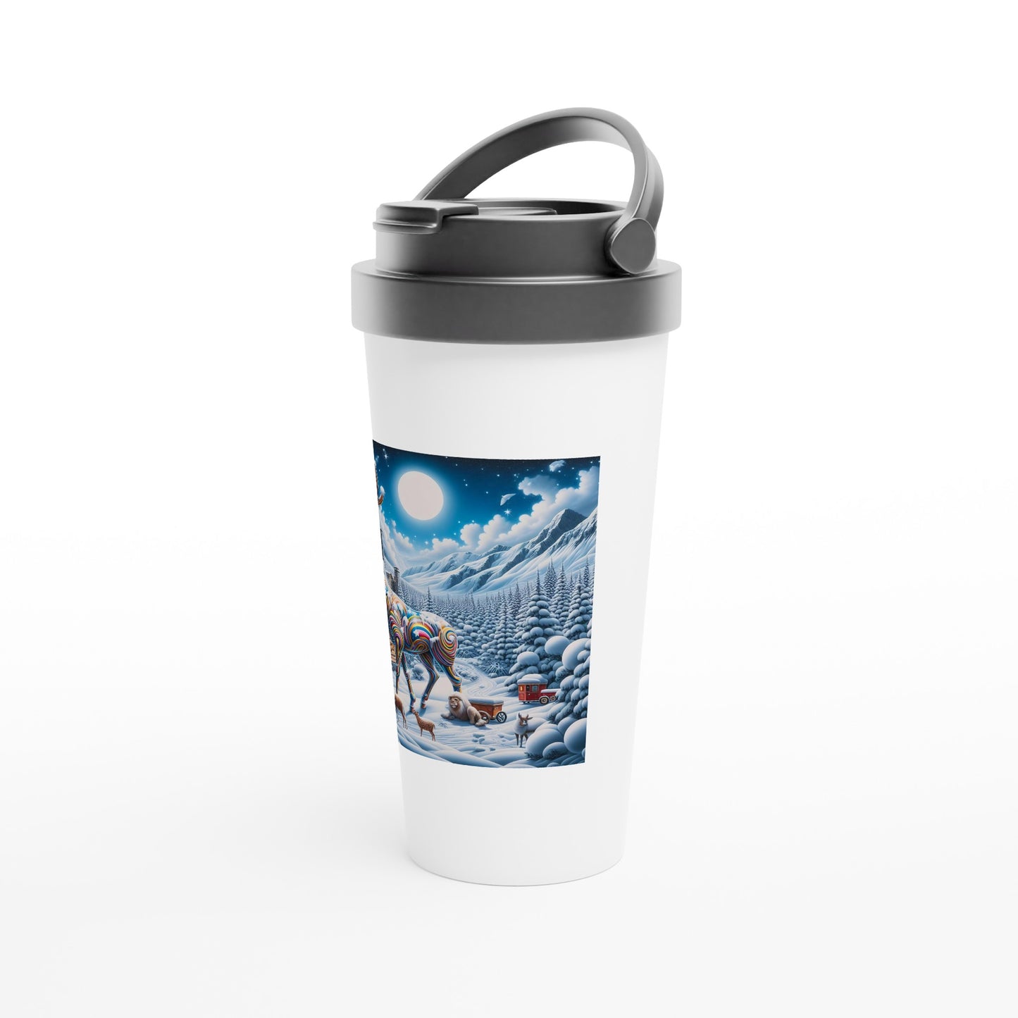 White 15oz Stainless Steel Travel Mug - Winter 131