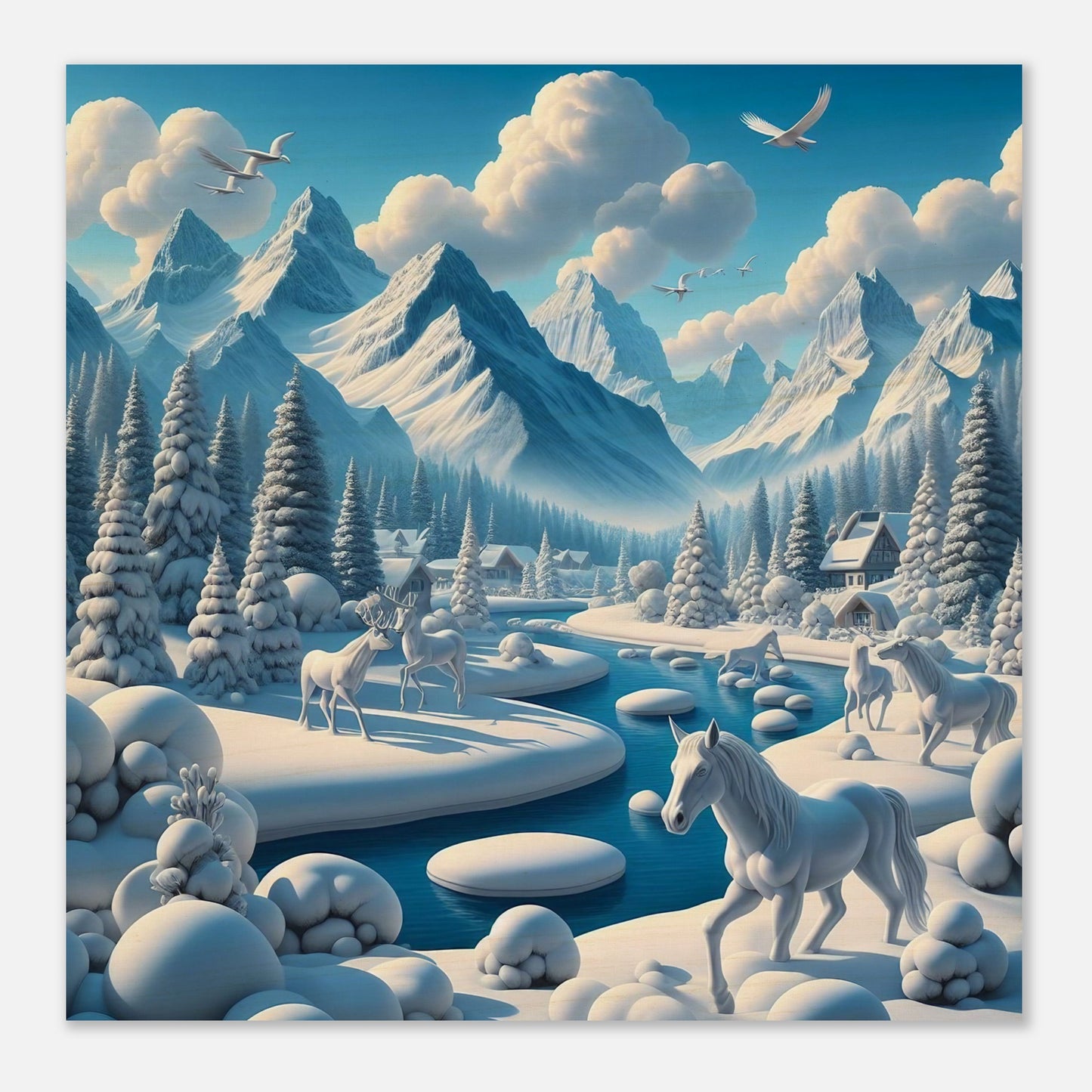 Wall Art - Winter 1 - Horses, deer and mountains