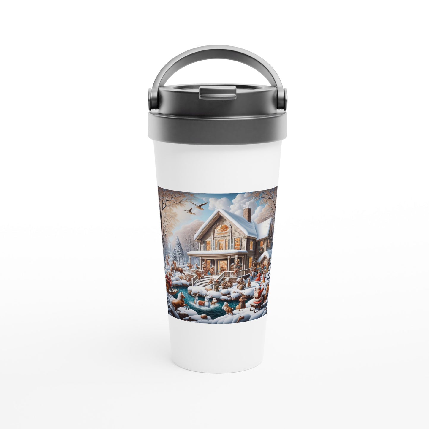 White 15oz Stainless Steel Travel Mug - Winter 86