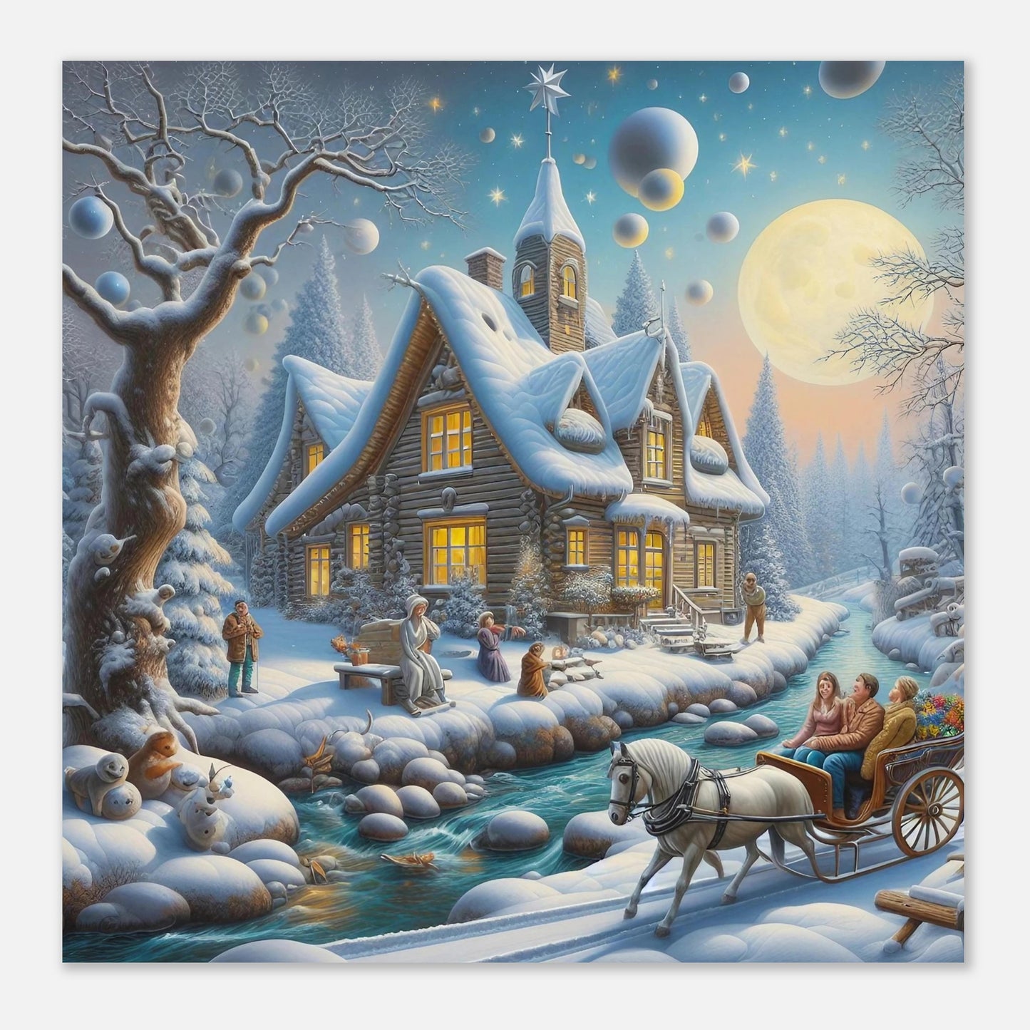 Wall art - House with a horse in winter at night