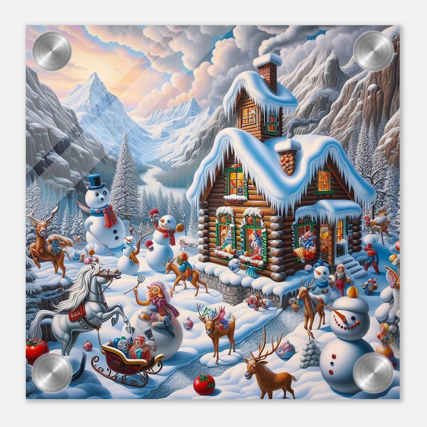 Wall art - House with snowmen