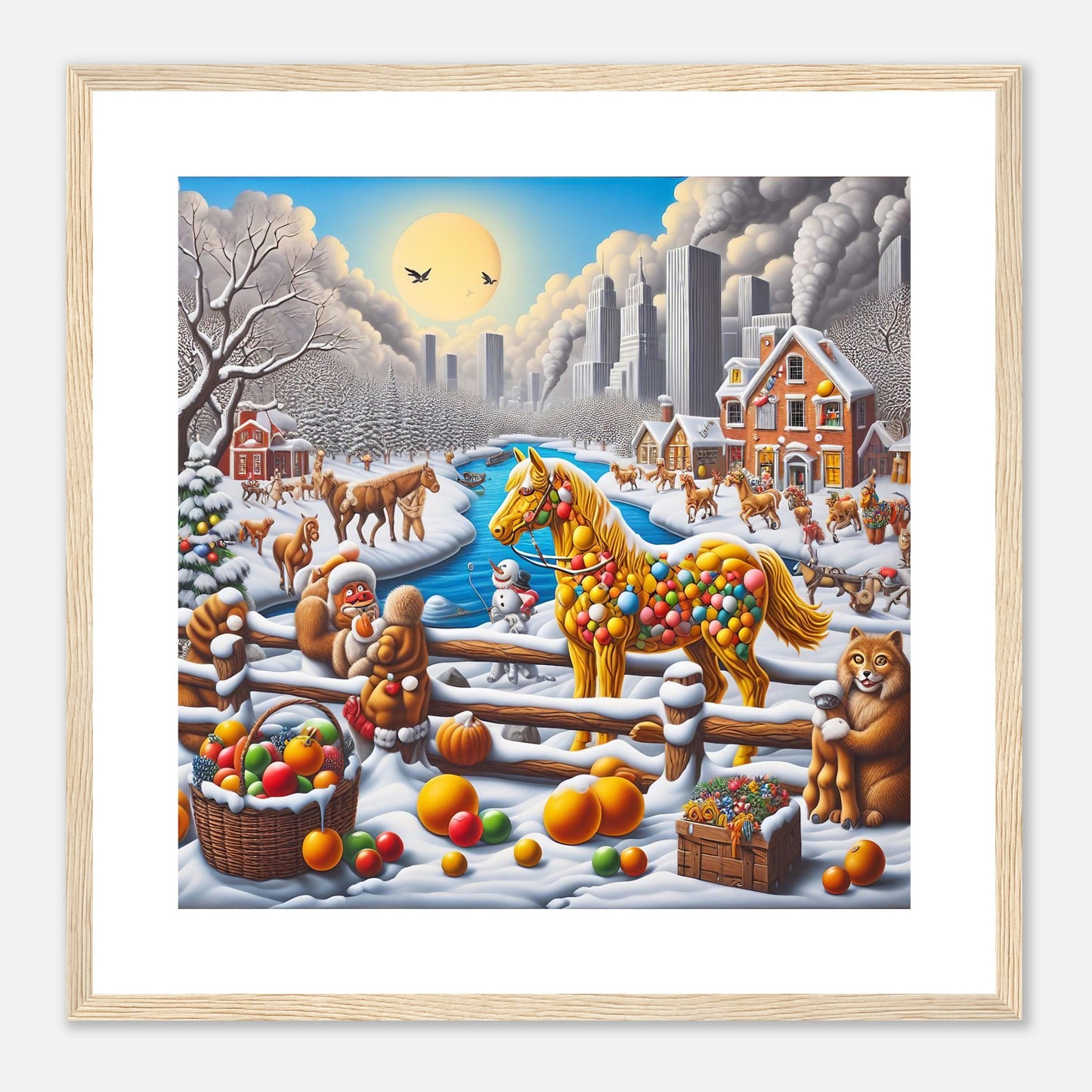 Wall Art - Winter 10 - Horse, Fruits, Houses and River