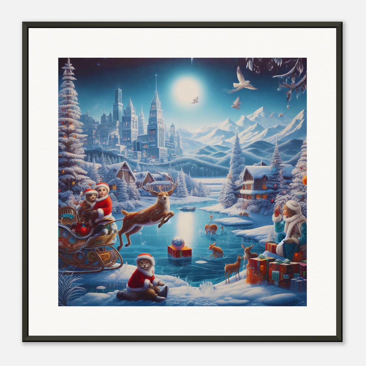 Wall Art - Winter 68 - Jumping reindeer by the river
