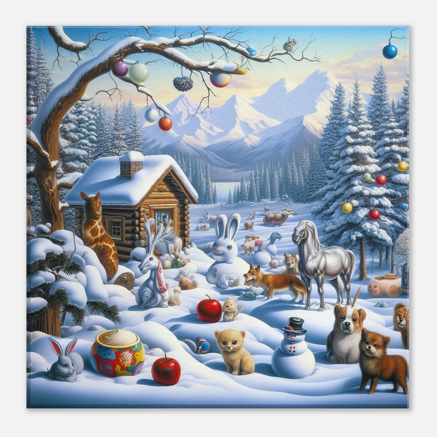 Wall Art - Winter 48 - Rabbit and a fox