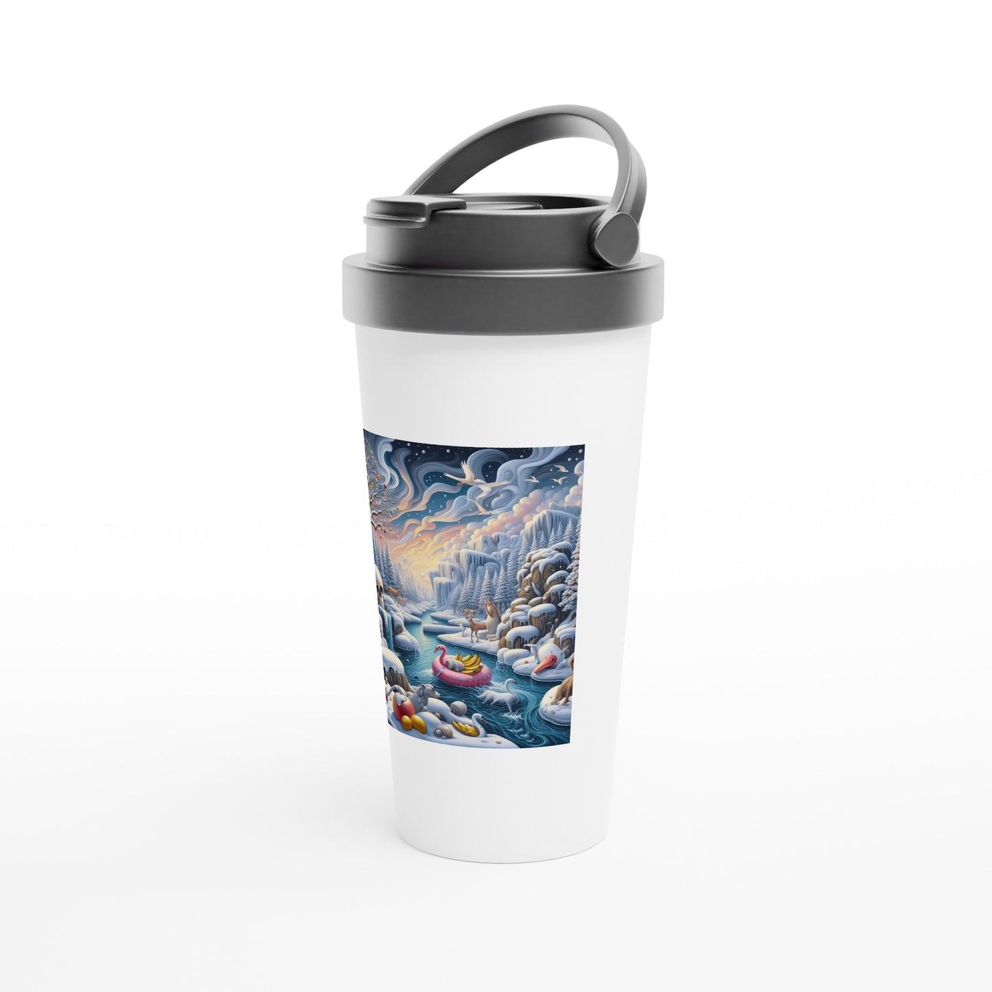 White 15oz Stainless Steel Travel Mug - Winter 82