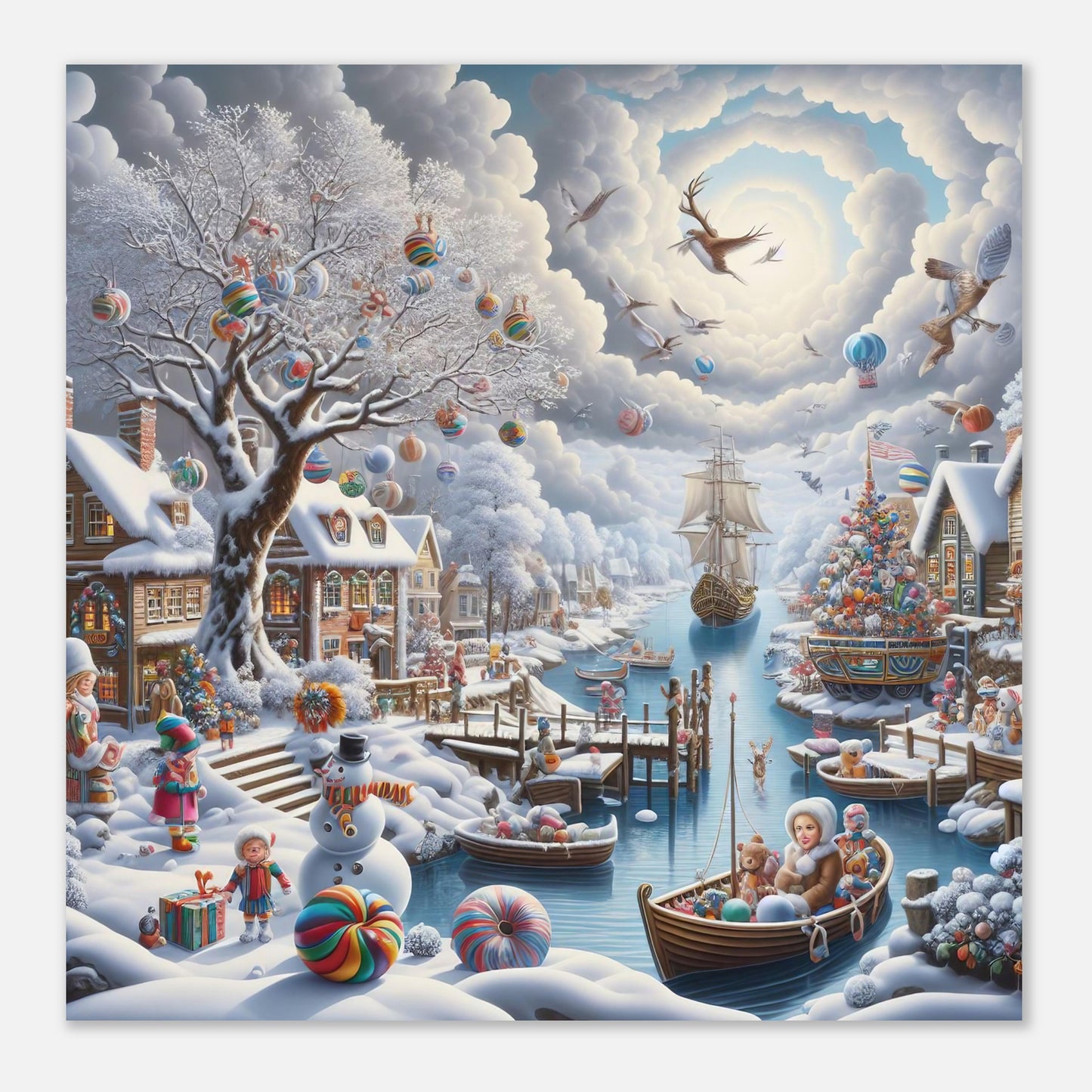 Wall Art - Winter 45 - Snowman and a sailing ship