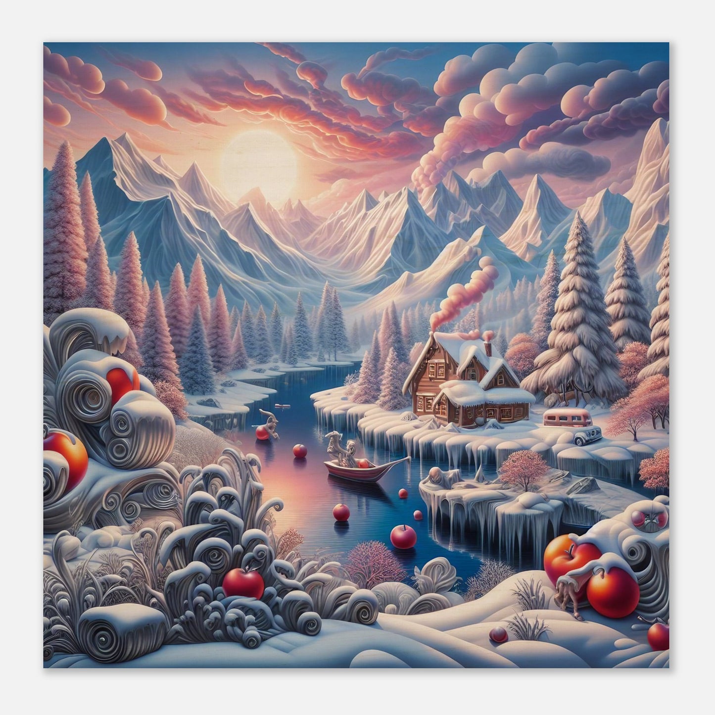 Wall Art - Winter 62 - Small boat on a river