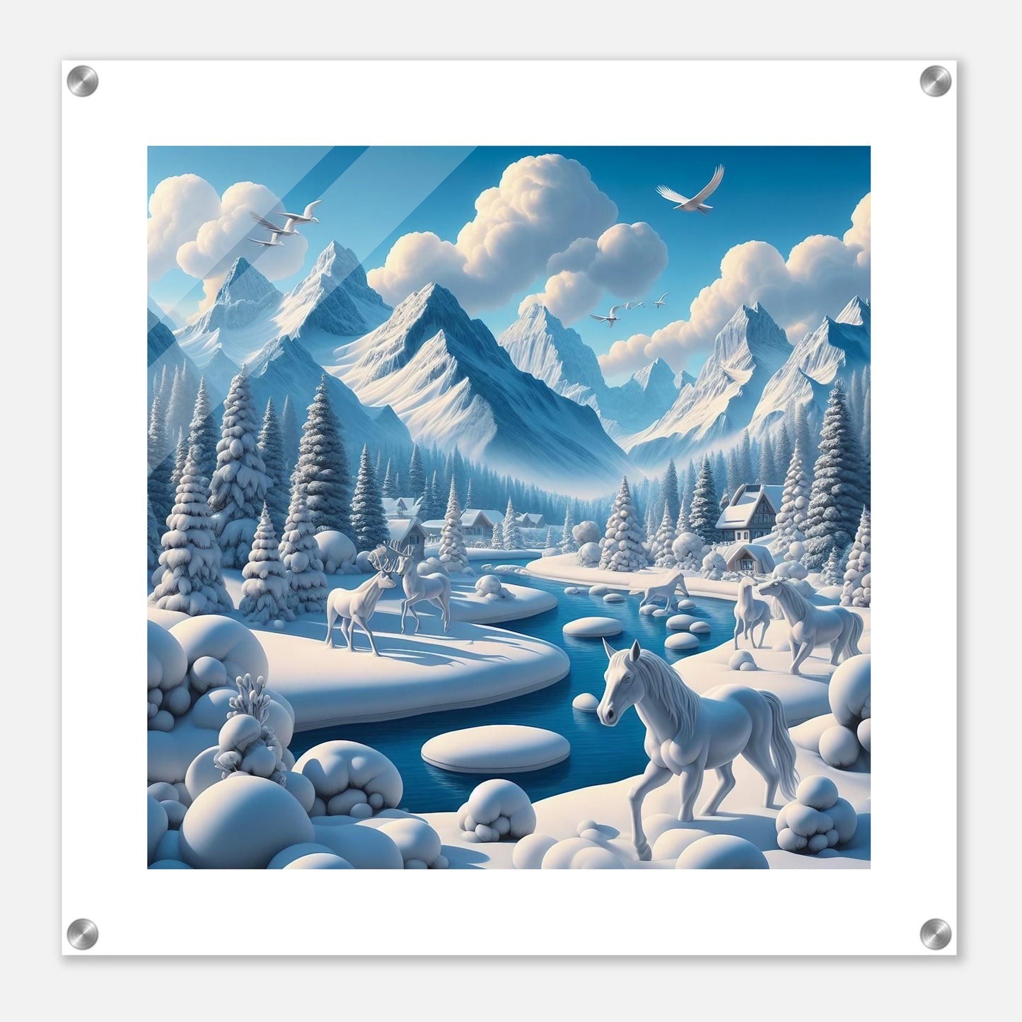 Wall Art - Winter 1 - Horses, deer and mountains