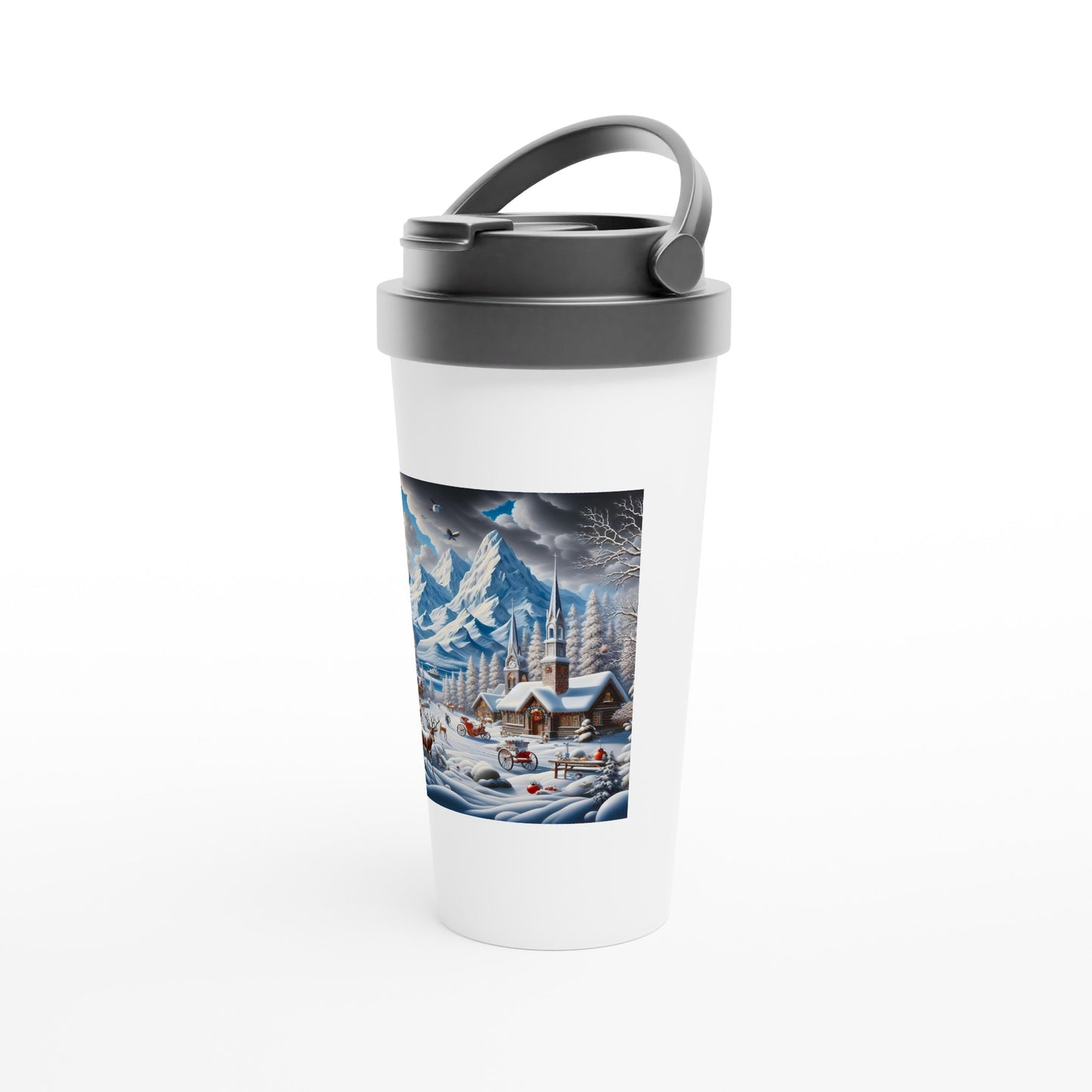 White 15oz Stainless Steel Travel Mug - Winter 129