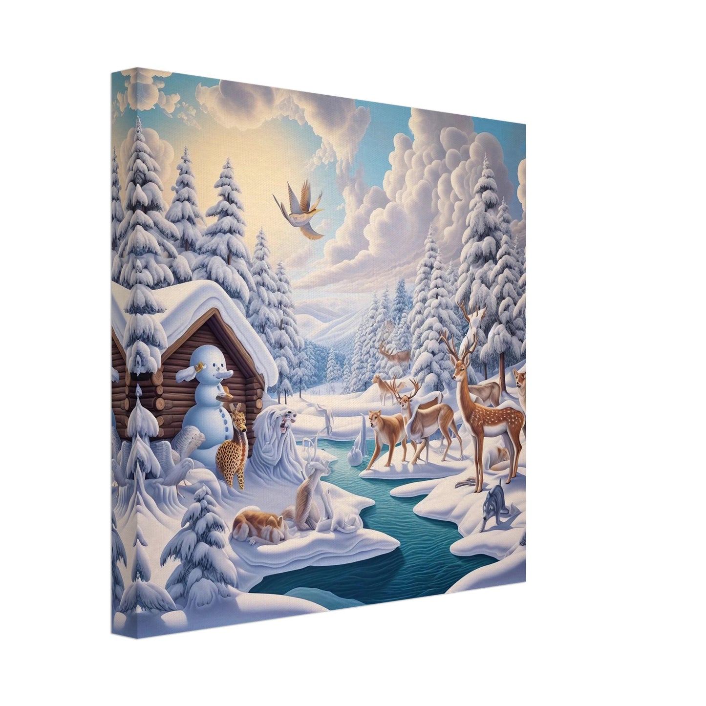 Wall art - Deer, snowman, river