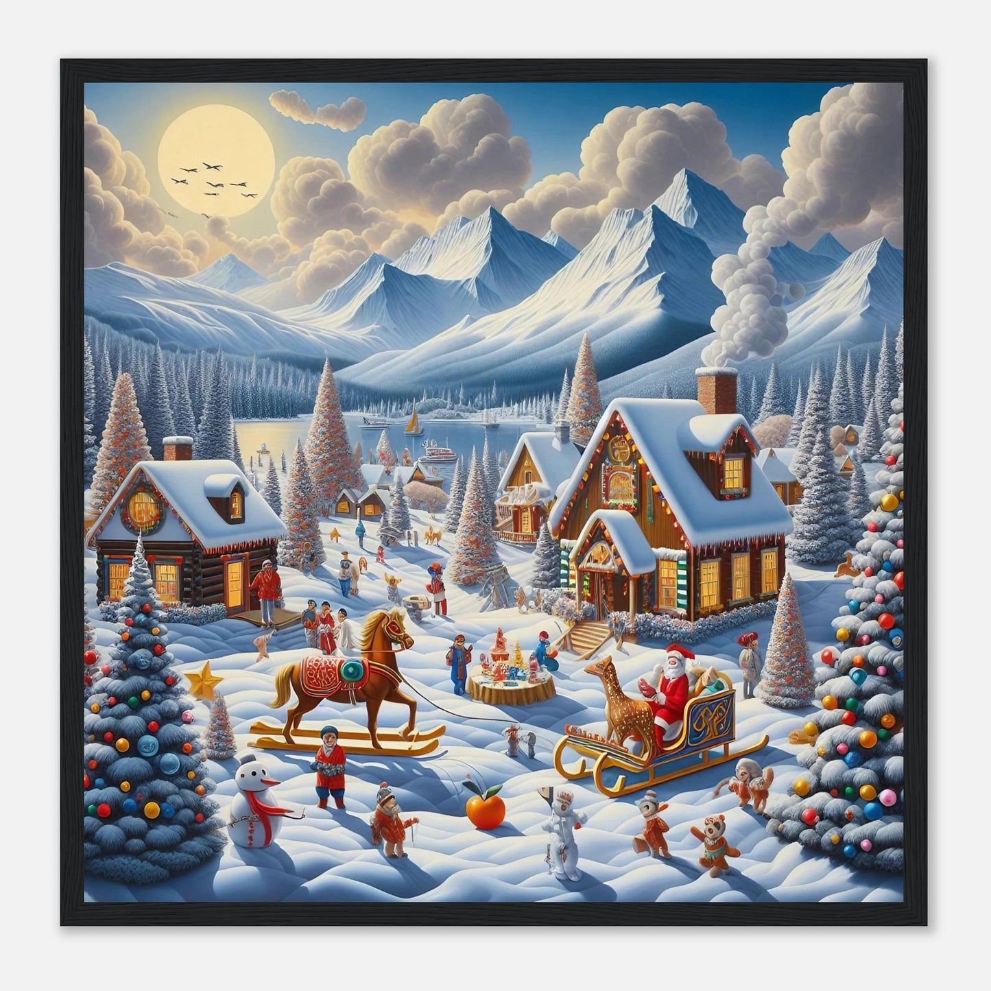 Wall art - Houses with Santa Claus and a Wood Horse